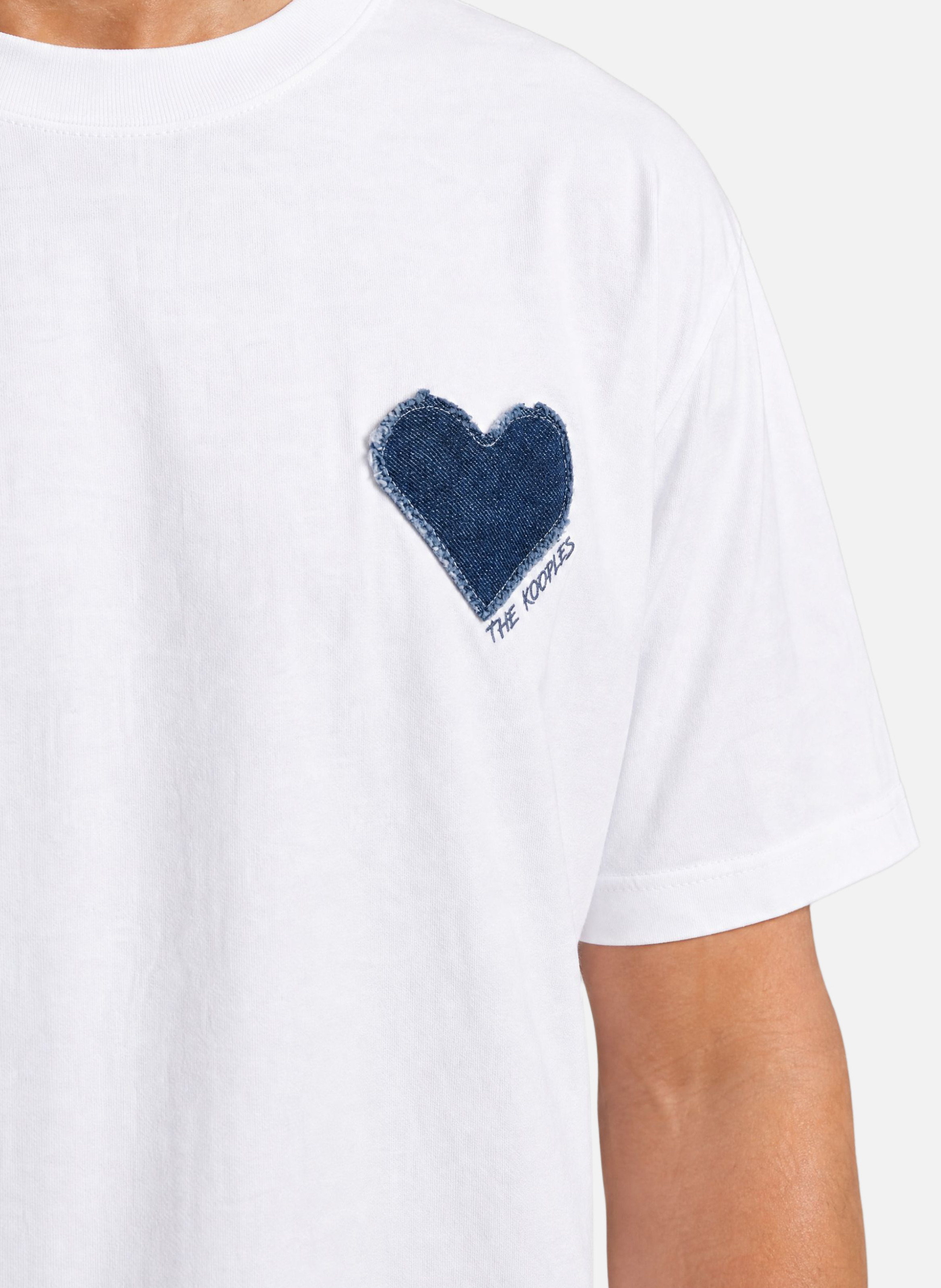 Denim heart patch flocked t-shirt THE KOOPLES White