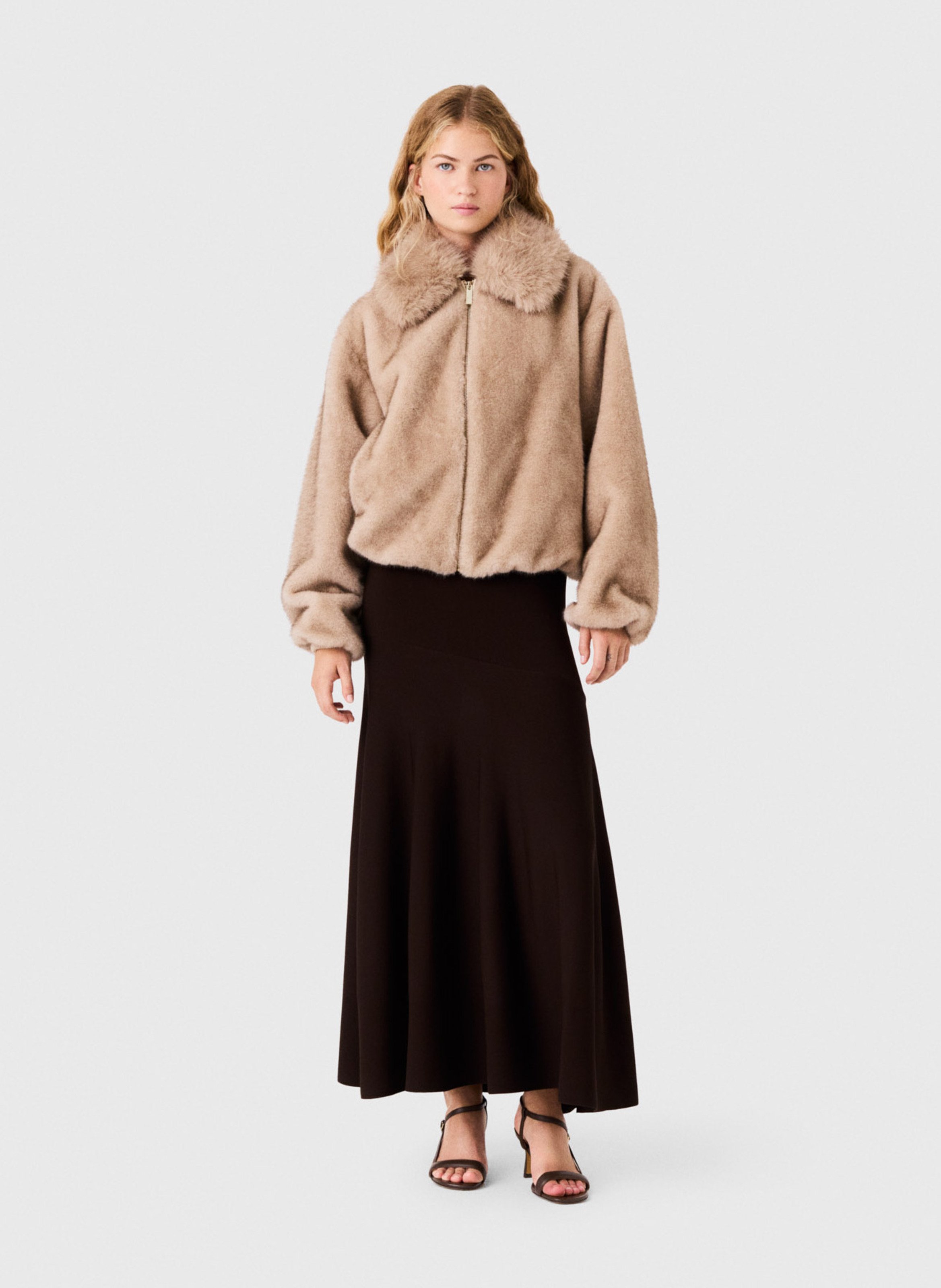 Oversized jas met faux fur-effect MAJE Beige