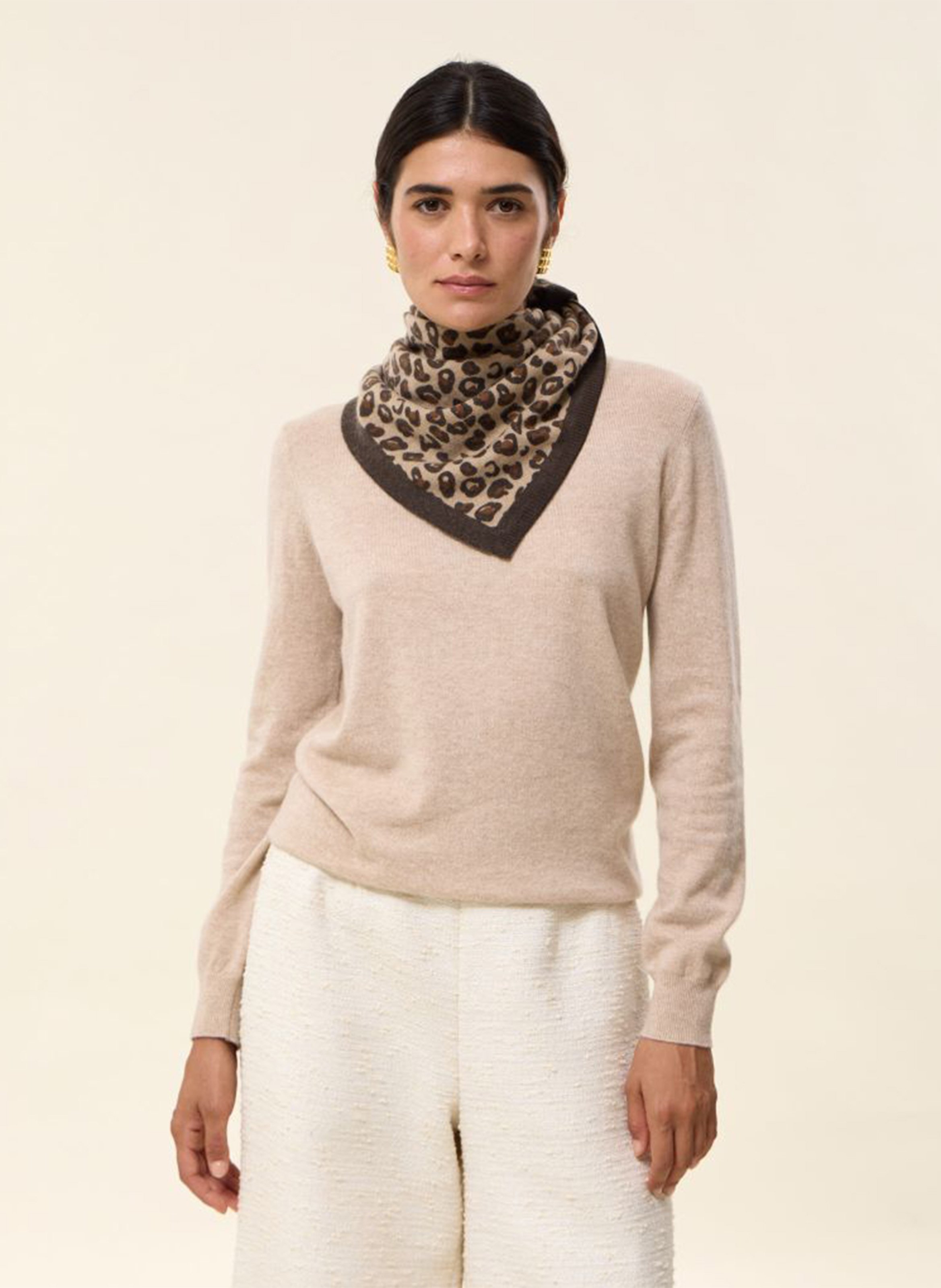 Foulard imprimé animal en cachemire HIRCUS Beige