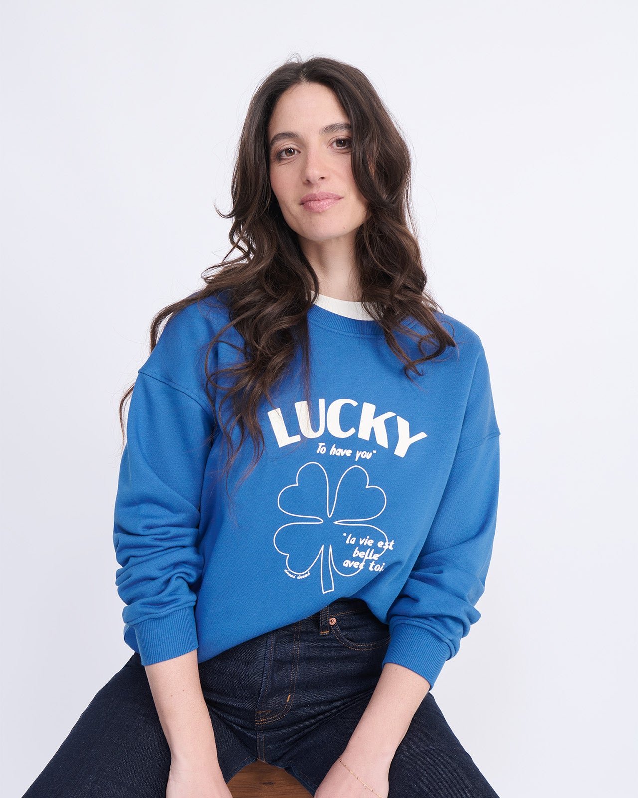Lucky Is to Have You organic cotton sweatshirt EMOI EMOI Blue