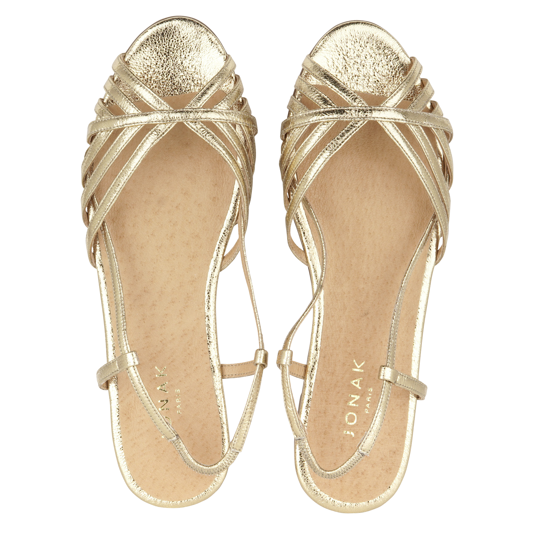 Flat crackled leather sandals with open toe JONAK Golden