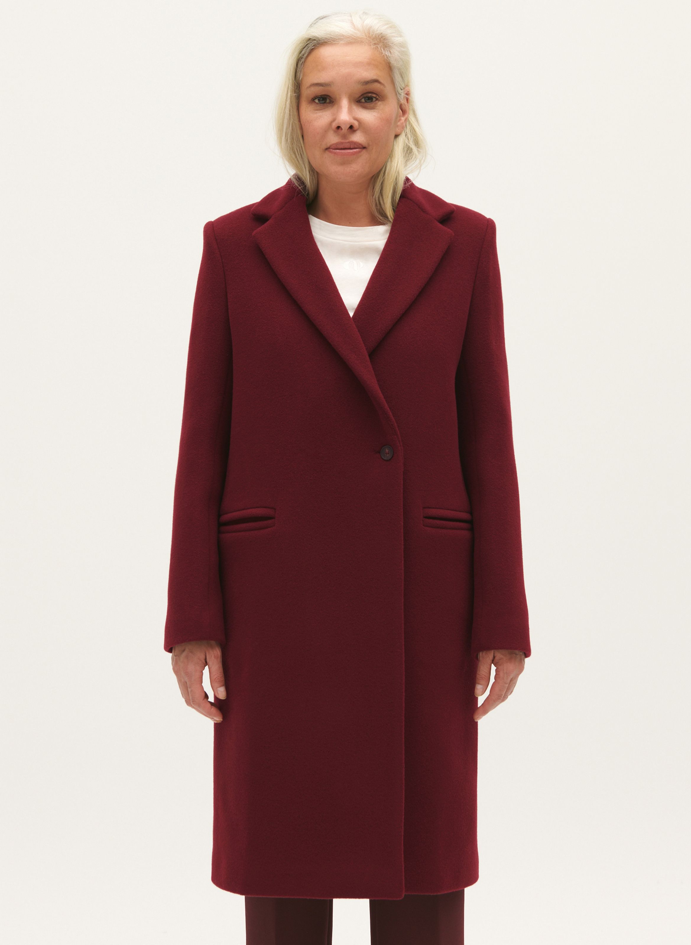 Manteau col tailleur en laine m lang e Rouge