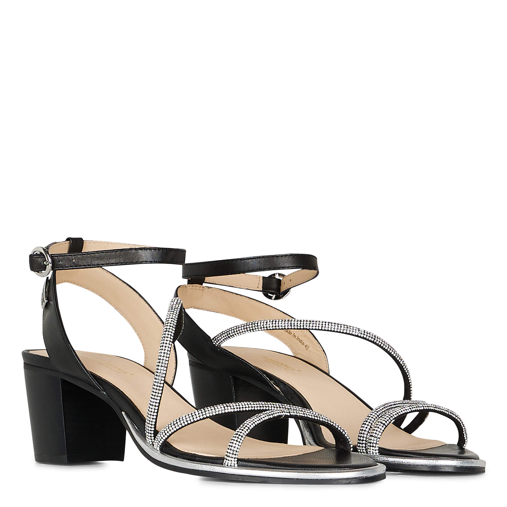 Heeled leather sandals with rhinestones LES TROPEZIENNES PAR M.BELARBI Black