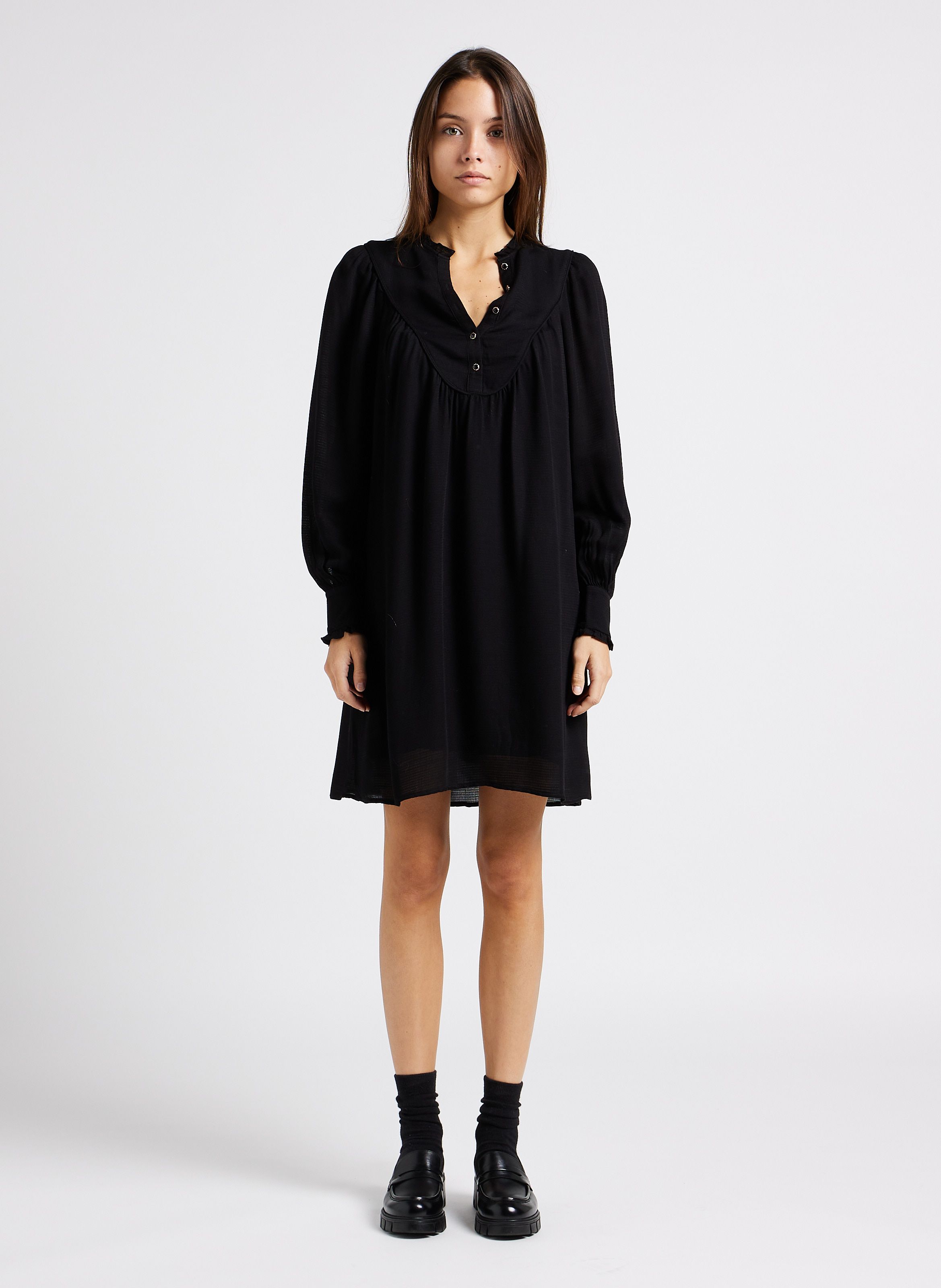 Robe courte col V Noir