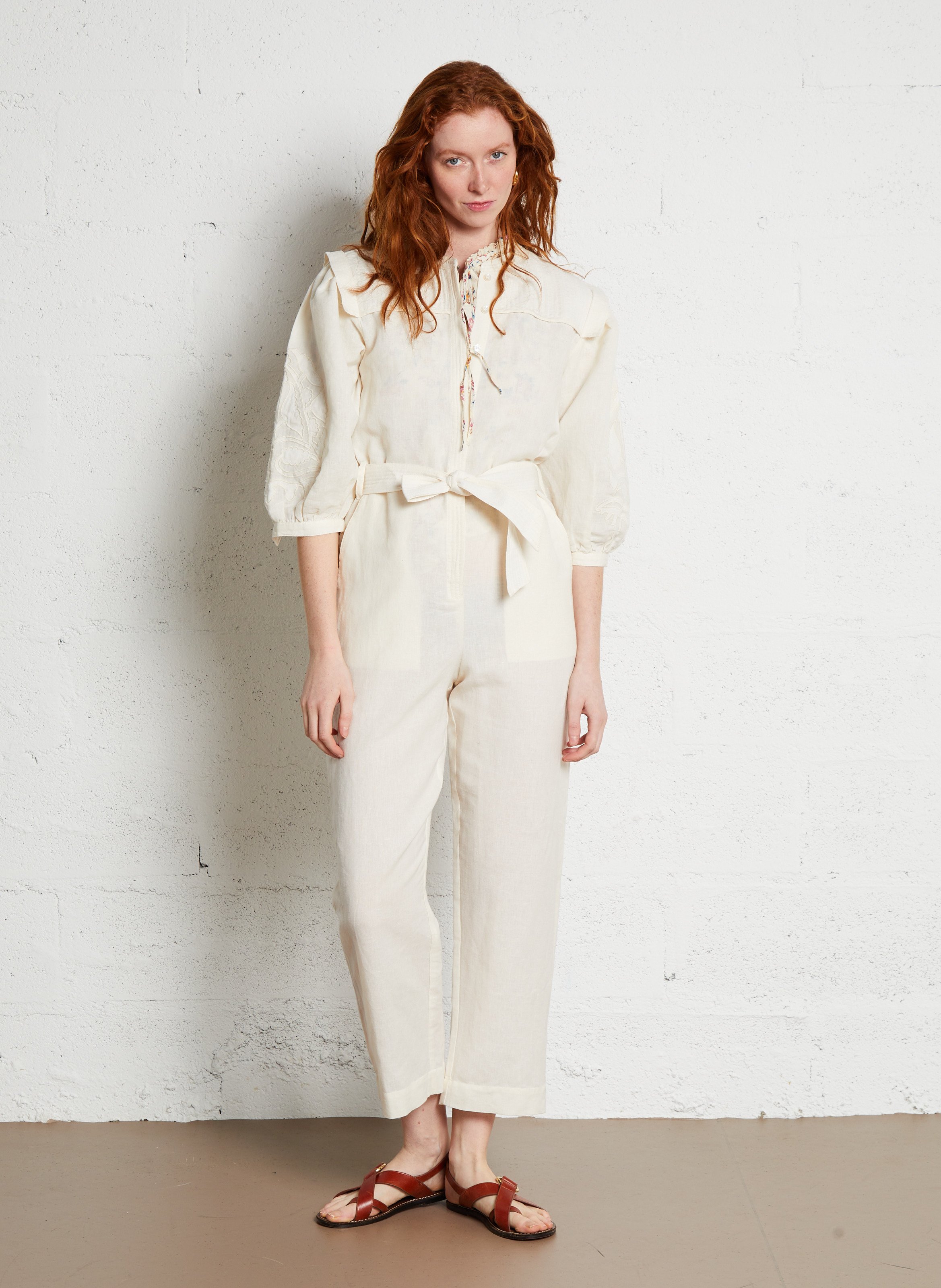 Ronde hals biologisch katoenen jumpsuit LOUISE MISHA Beige