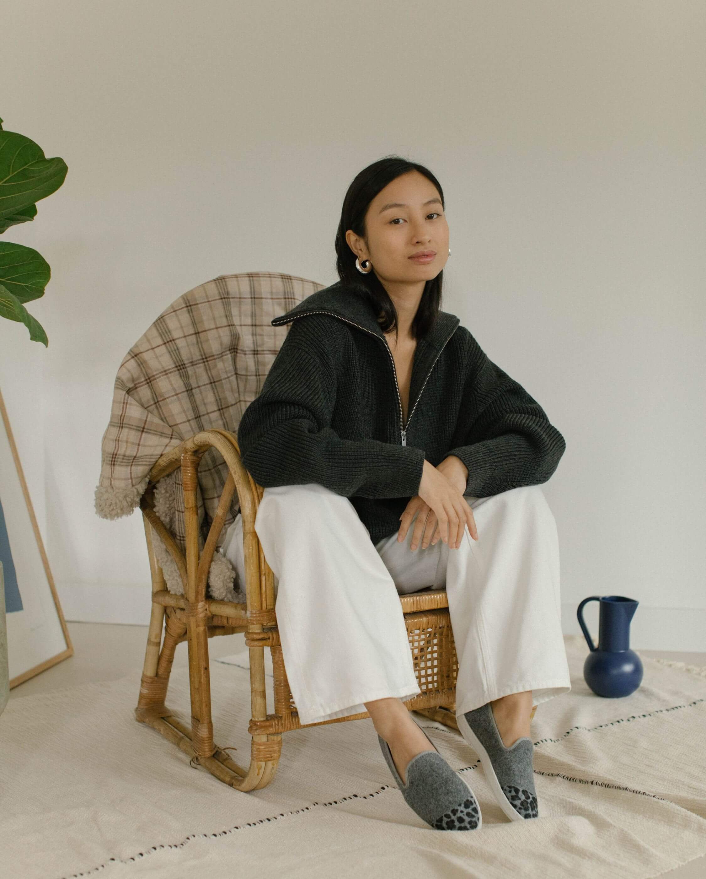 Women's wool slippers, gray leopard ANGARDE Grey