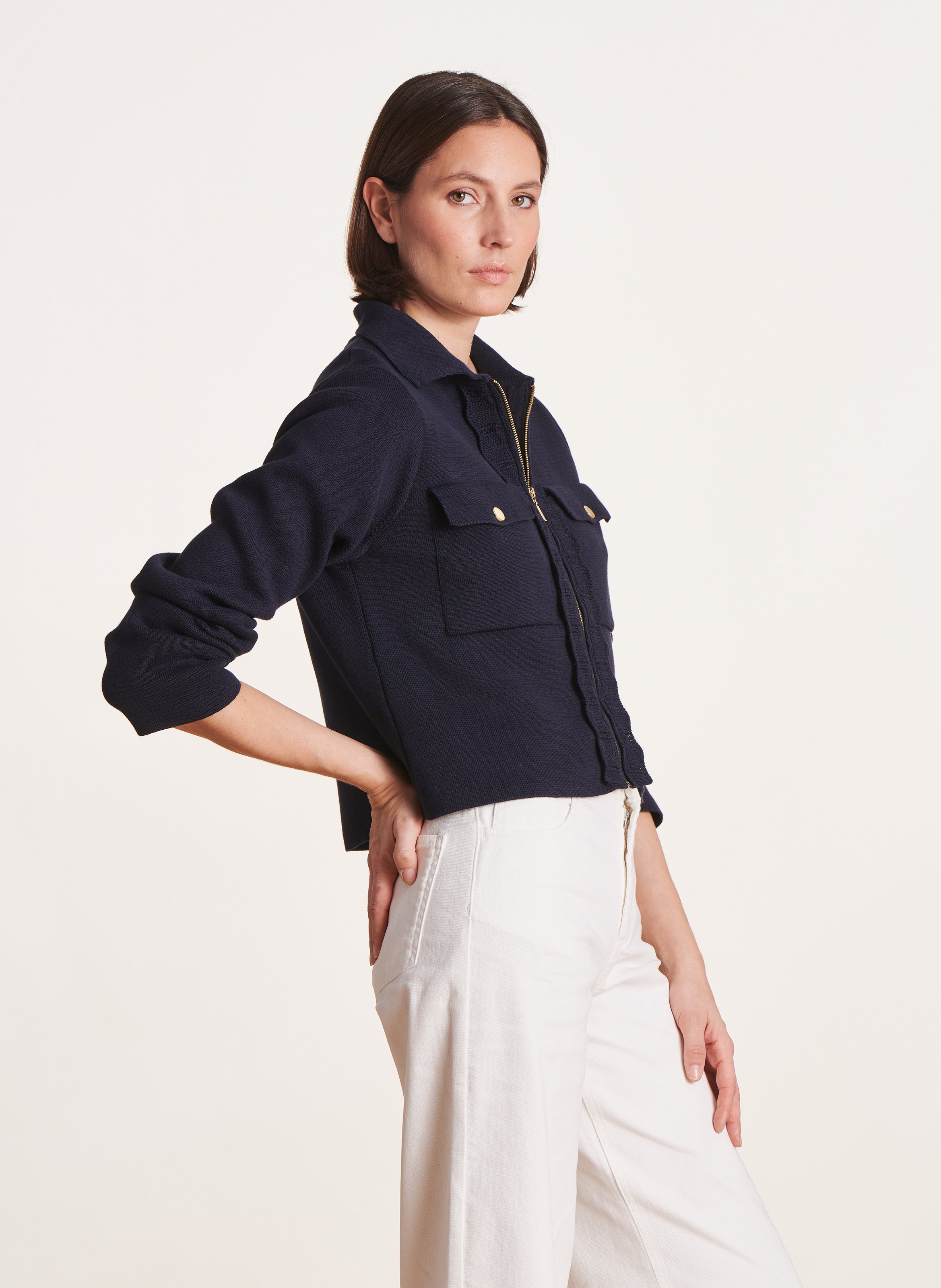 Gilet col chemise en coton bio LA FEE MARABOUTEE