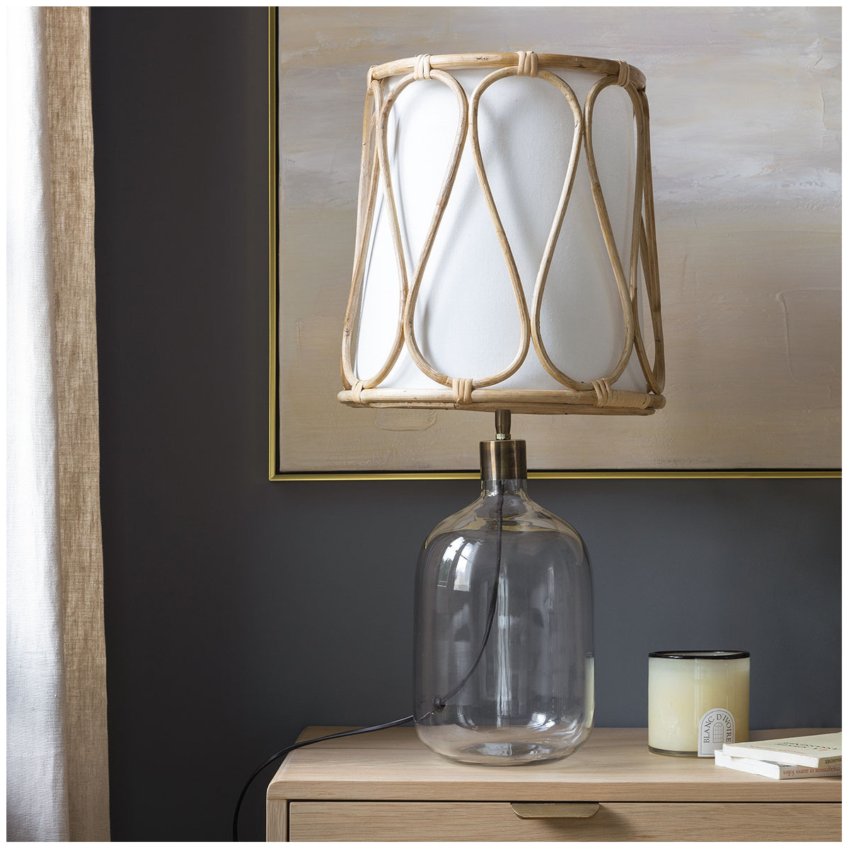 Rattan and cotton lampshade BLANC D'IVOIRE White