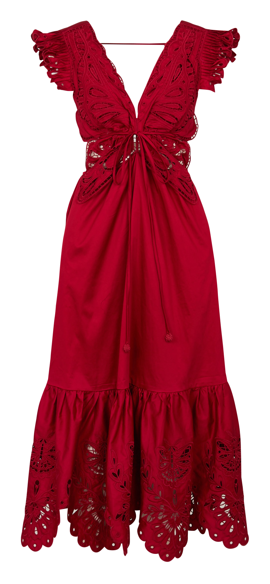 Fitted long dress with embroidery FARM RIO Red
