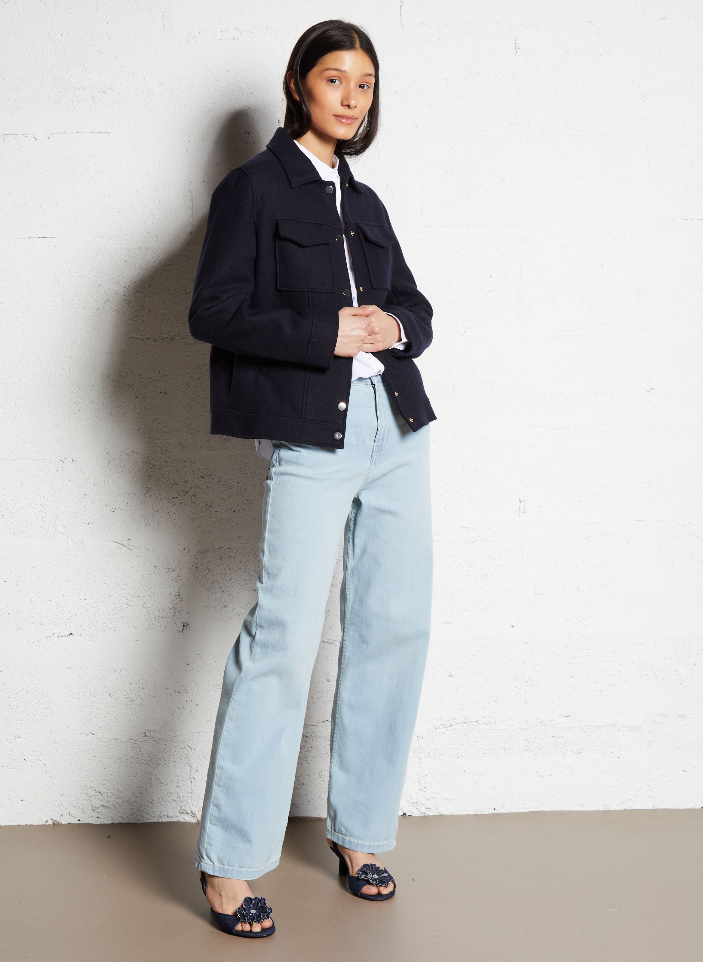 Manteau droit en laine mélangée SUD EXPRESS Bleu