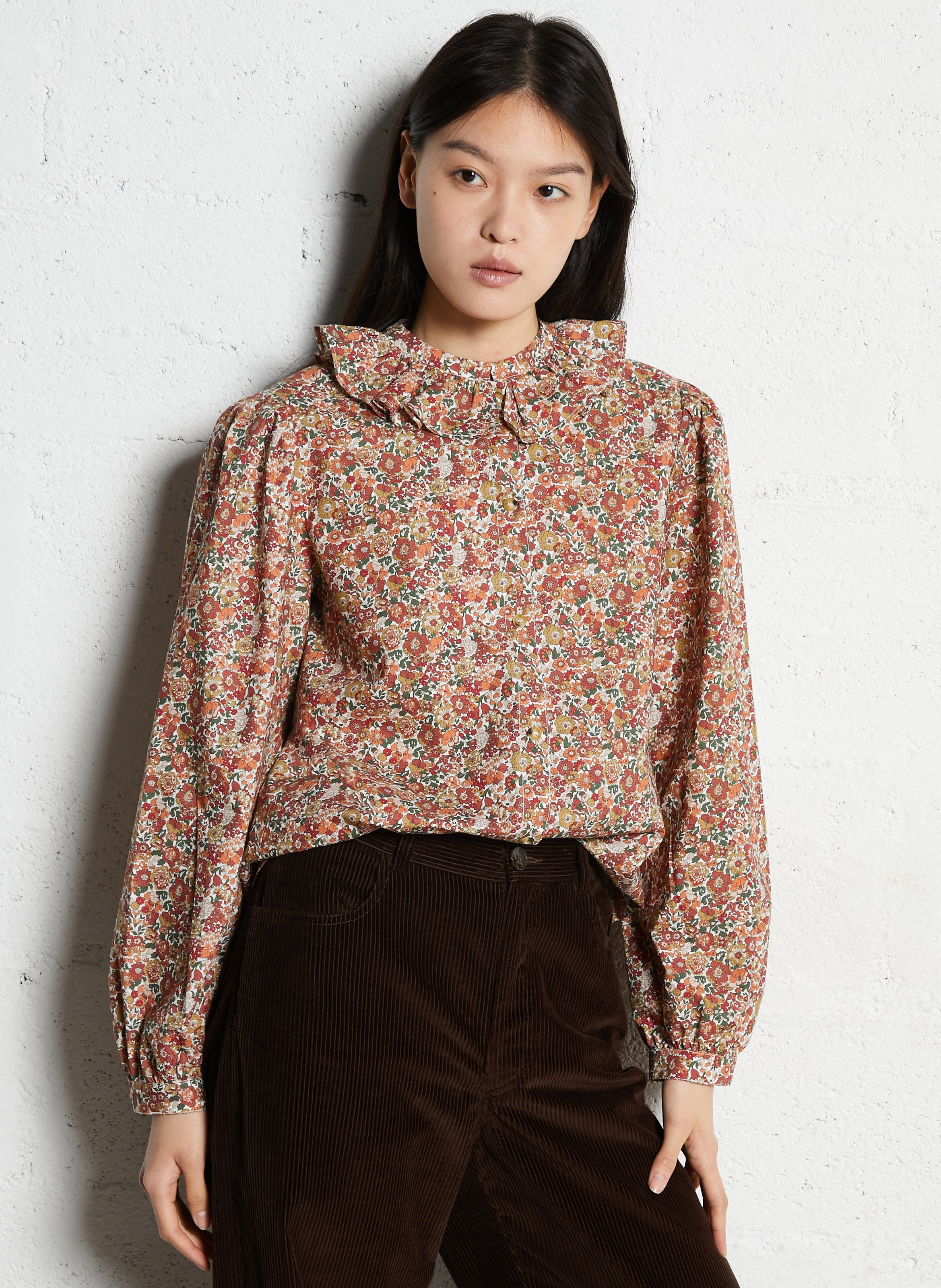 Rechte, katoenen blouse met print SUZIE WINKLE Rood