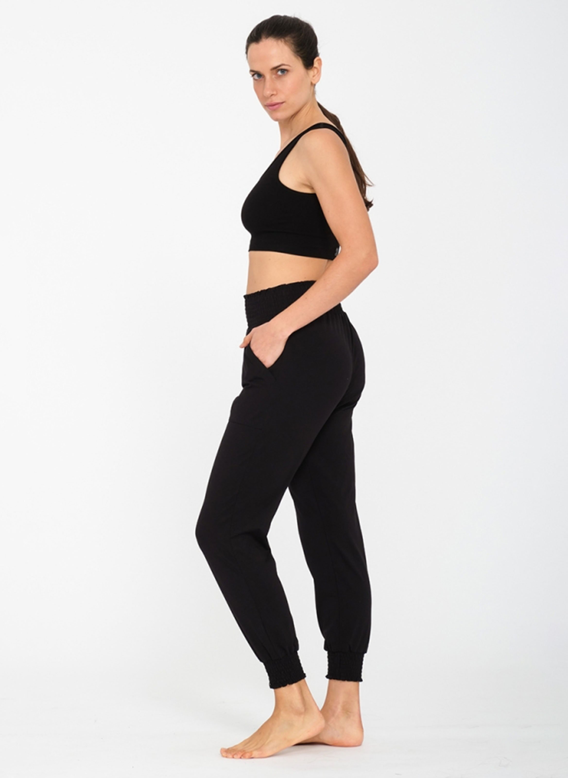 Pantalon de sport taille haute en coton mélangé YOGA SEARCHER Noir