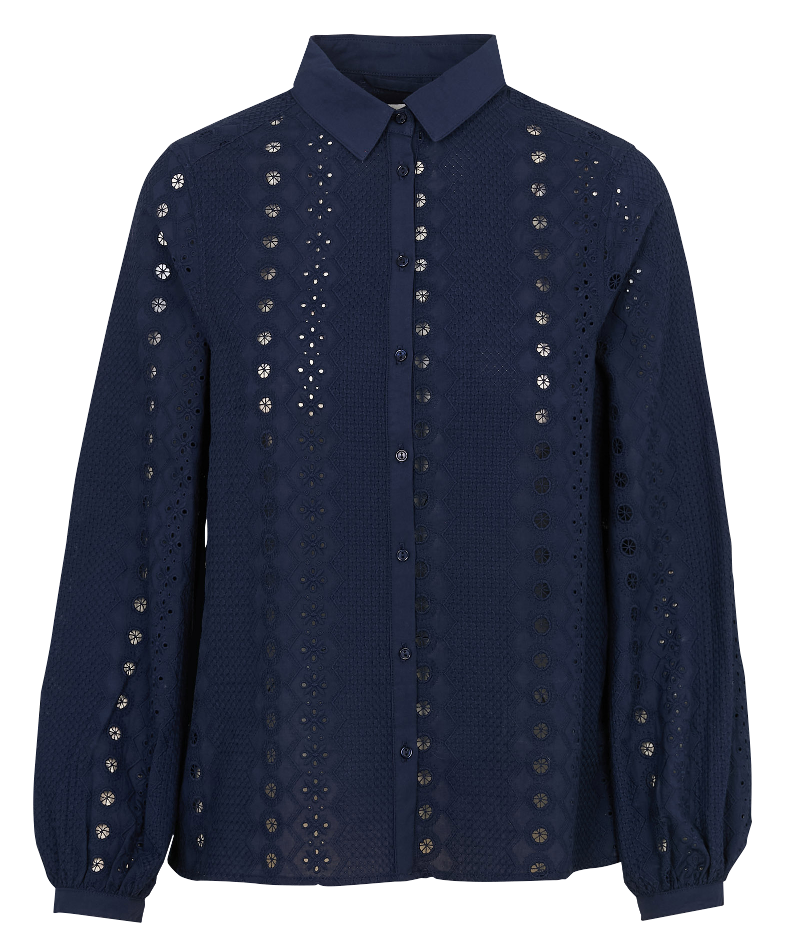 Rechte blouse in Engels borduurwerk SUD EXPRESS Blauw