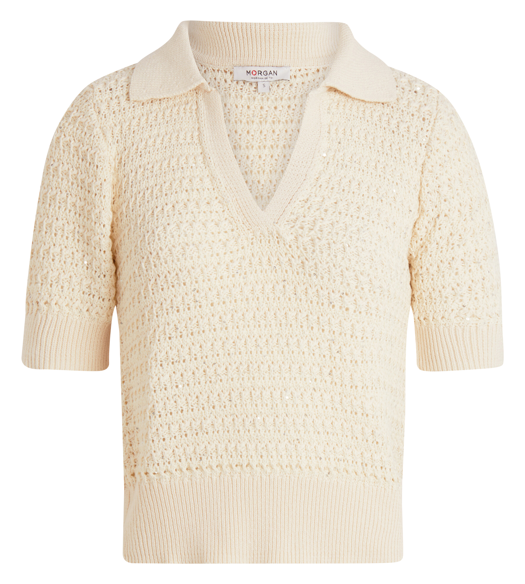 Pull col polo en coton mélangé MORGAN Beige
