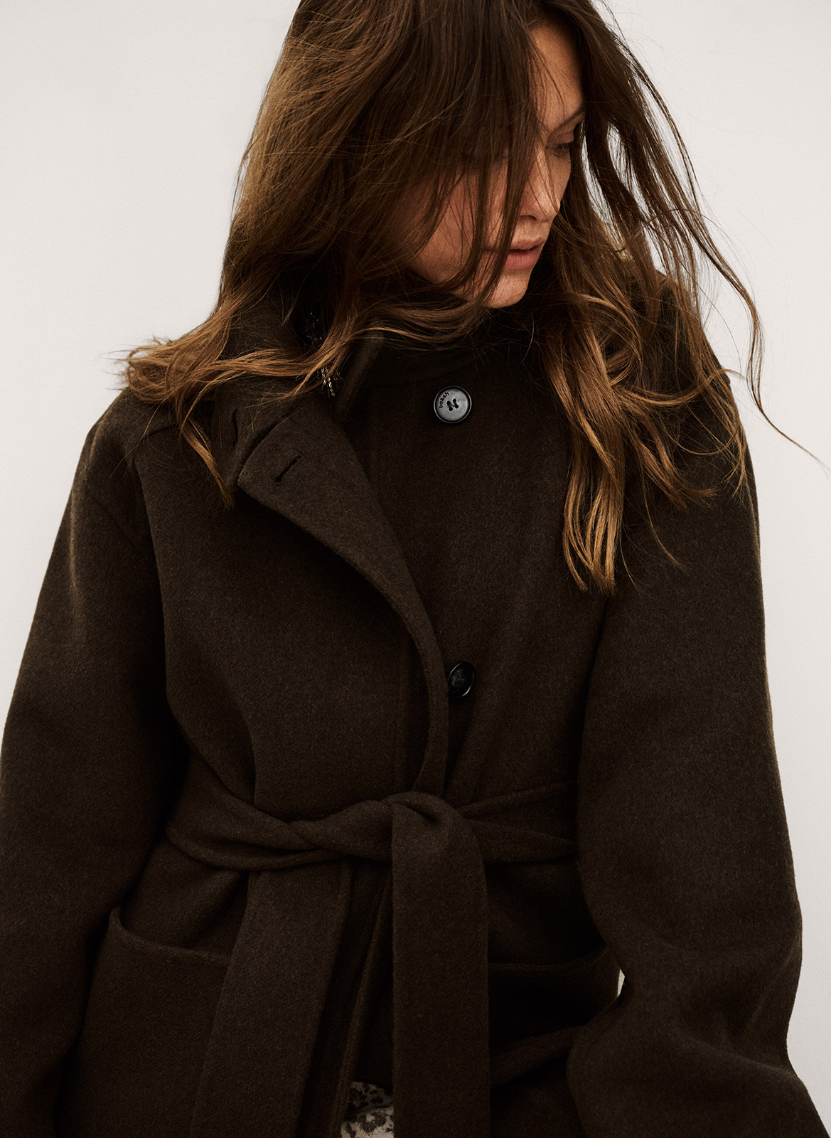 Jas van wol met opstaande kraag BA&SH Kaki