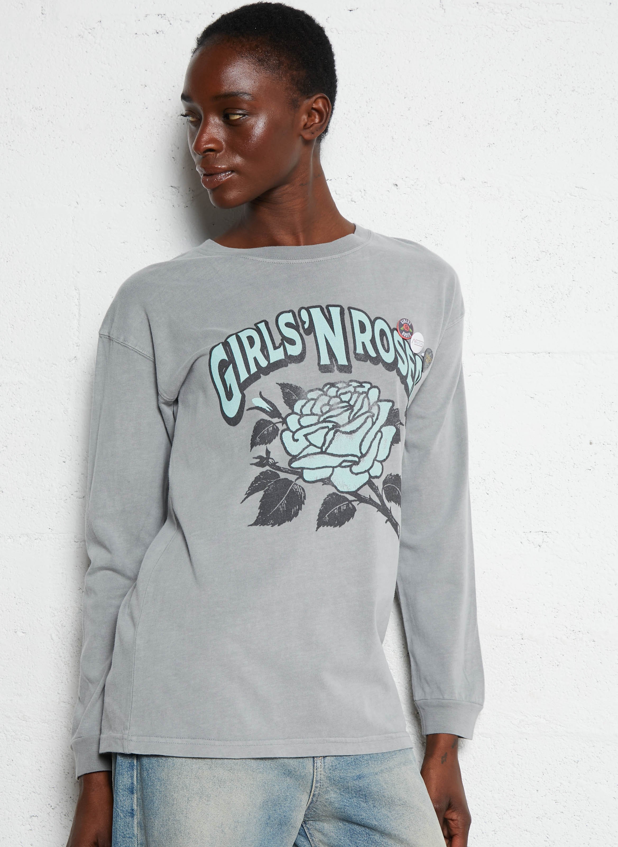 Straight round-neck cotton T-shirt with screen print NEWTONE Grey