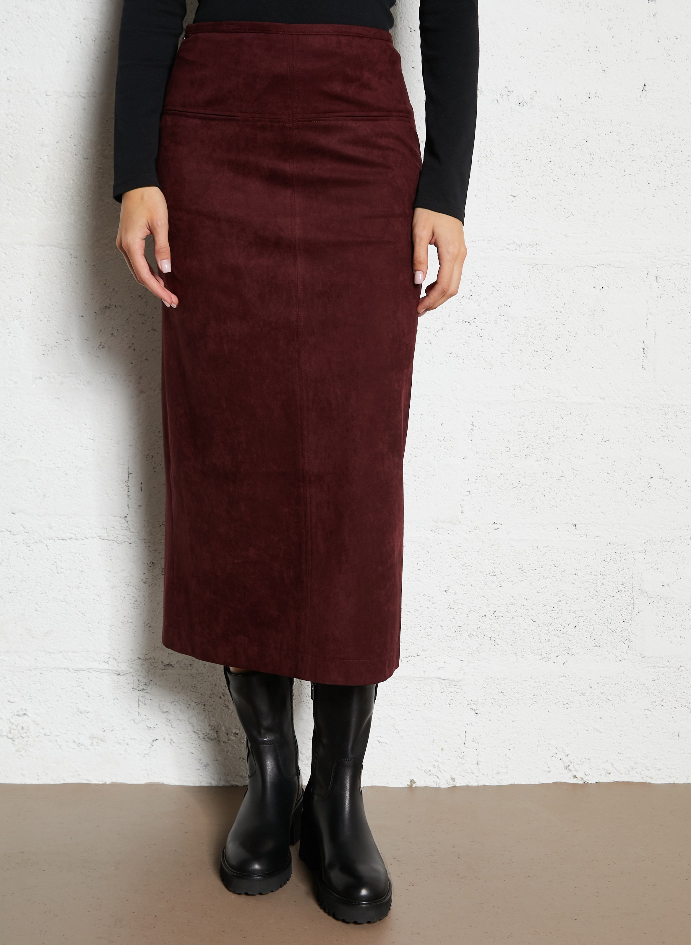 Midi-Rock aus Veloursleder THE KORNER Rot