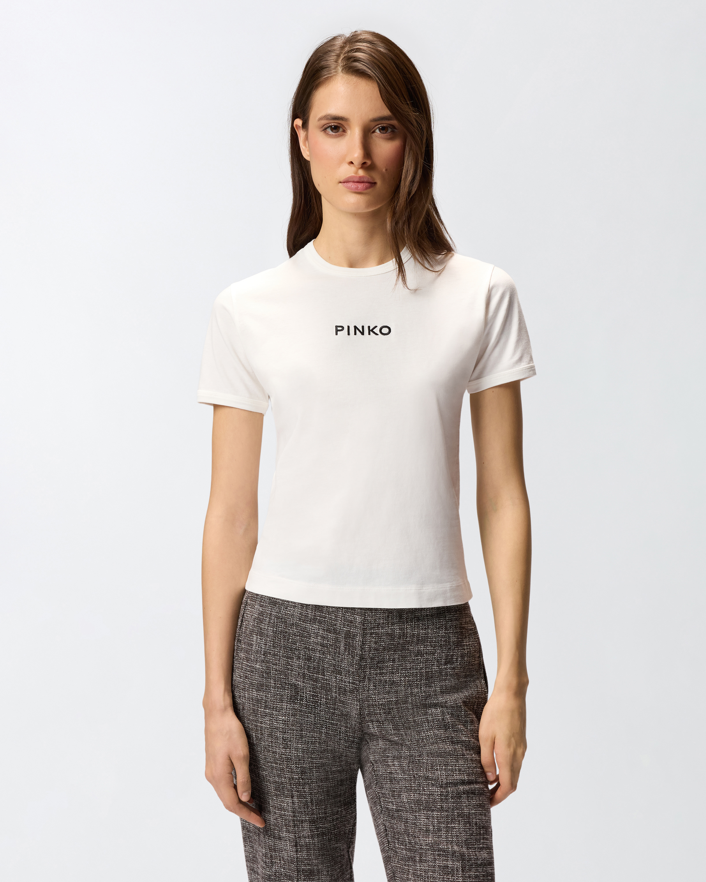 Short-sleeved t-shirt with embroidered logo PINKO White