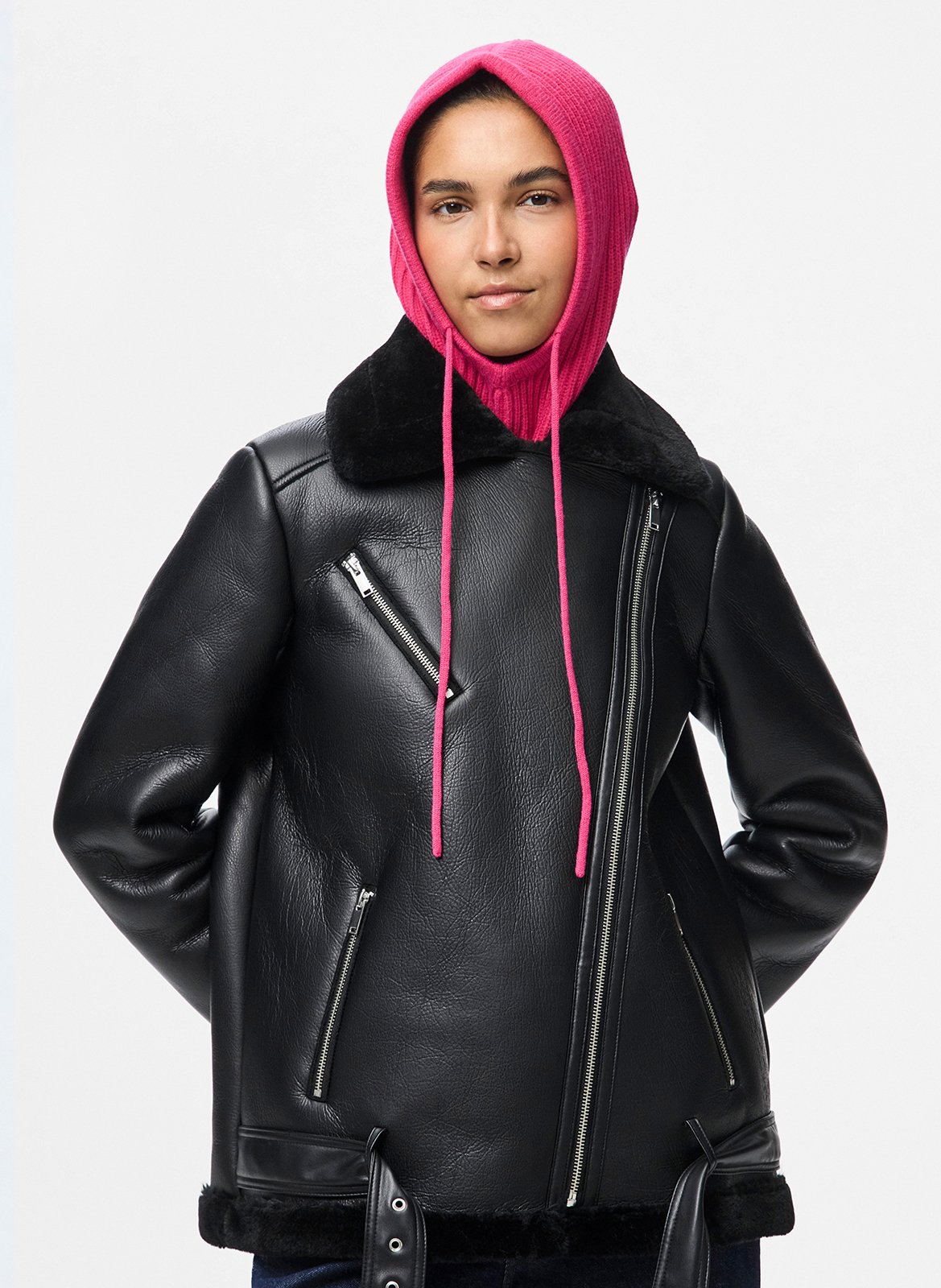 Ribbed knit hooded cagoule PIECES Purple