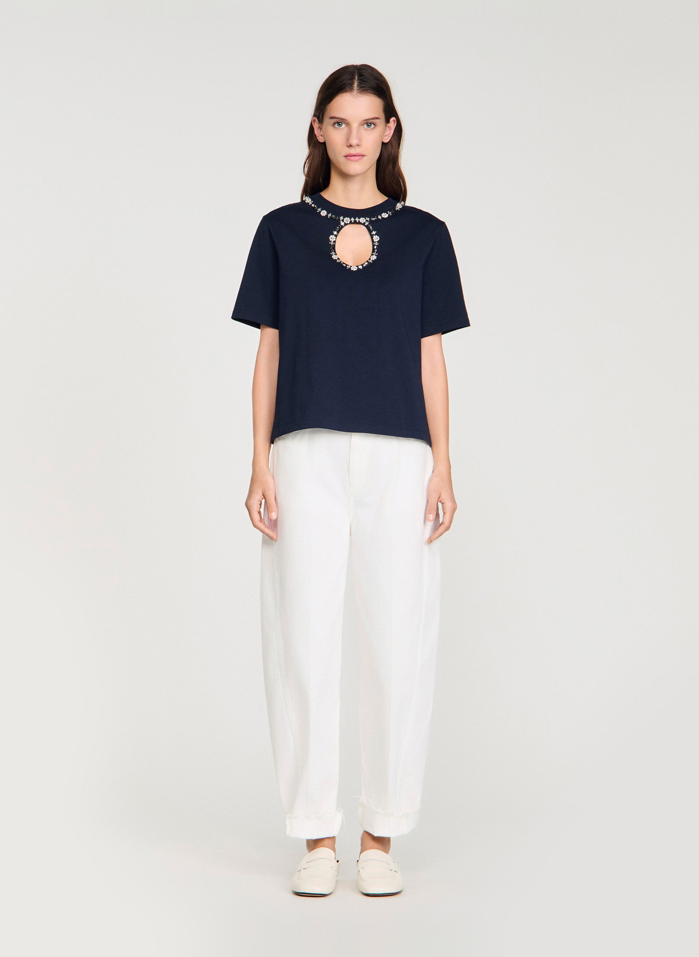 Round-neck diamanté T-shirt SANDRO Blue