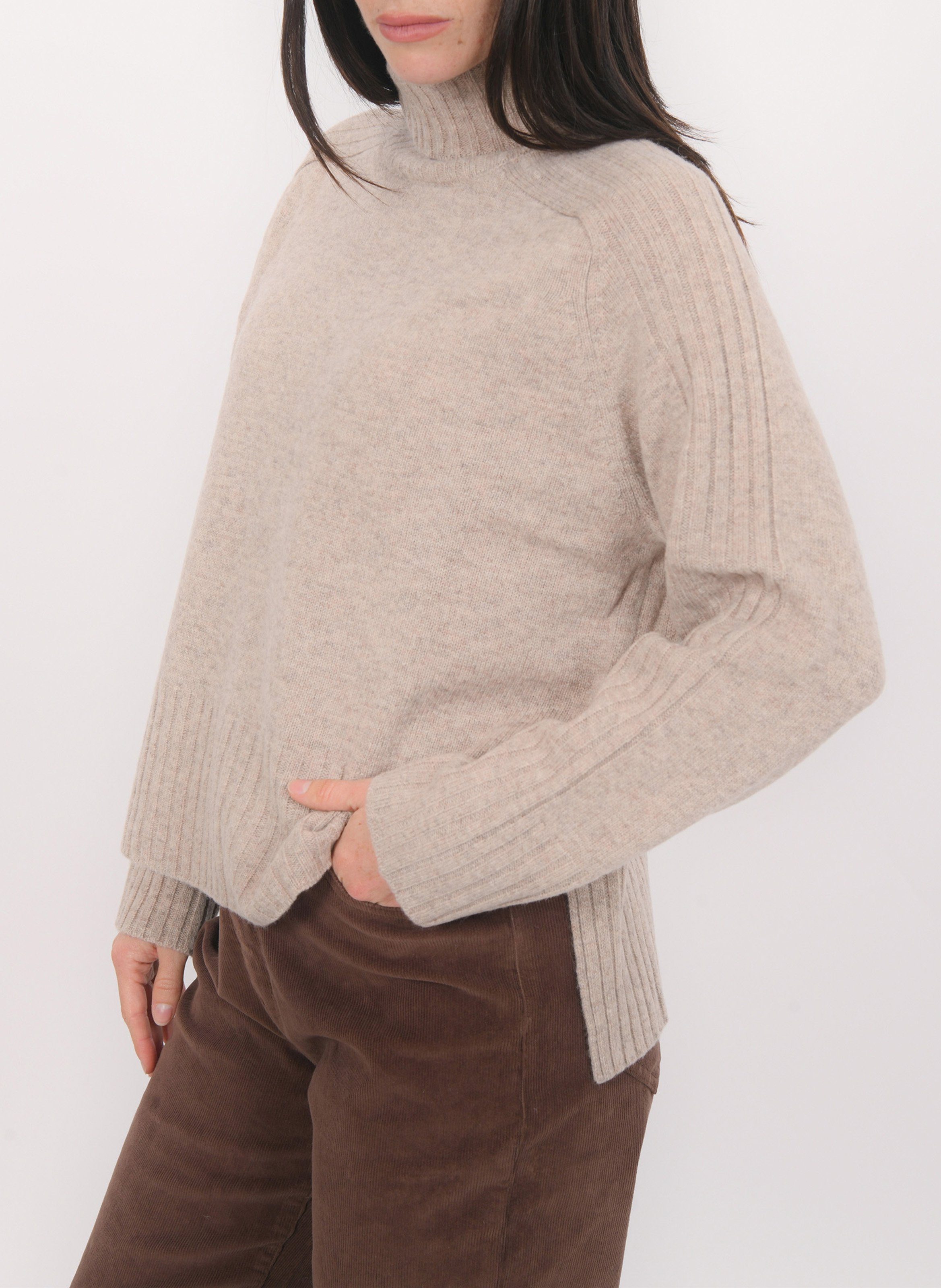 Pull oversize col roulé en laine et cachemire KOOKAI Marron