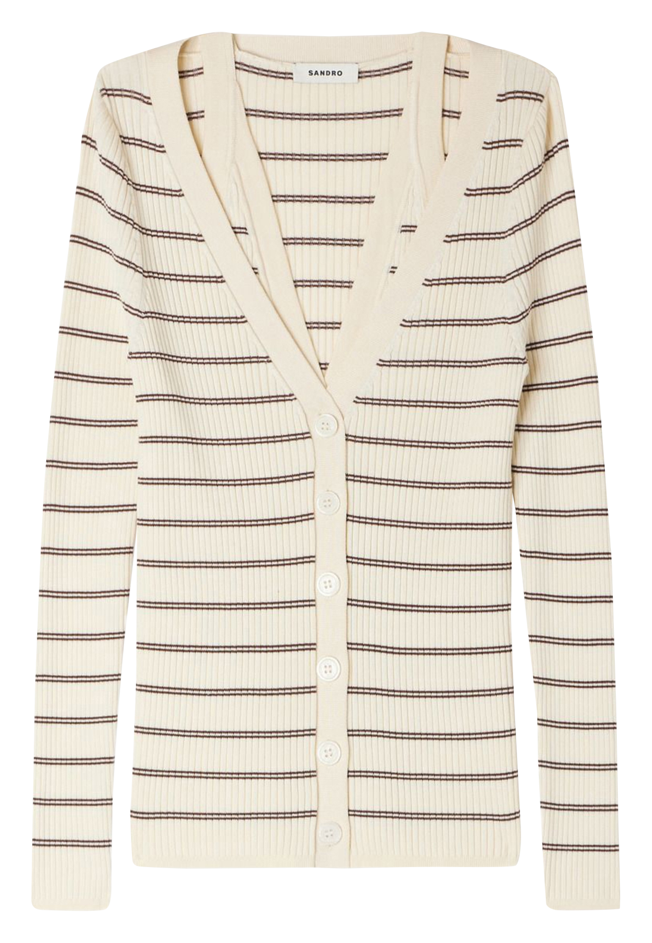 Cardigan cintré en maille rayée SANDRO Beige