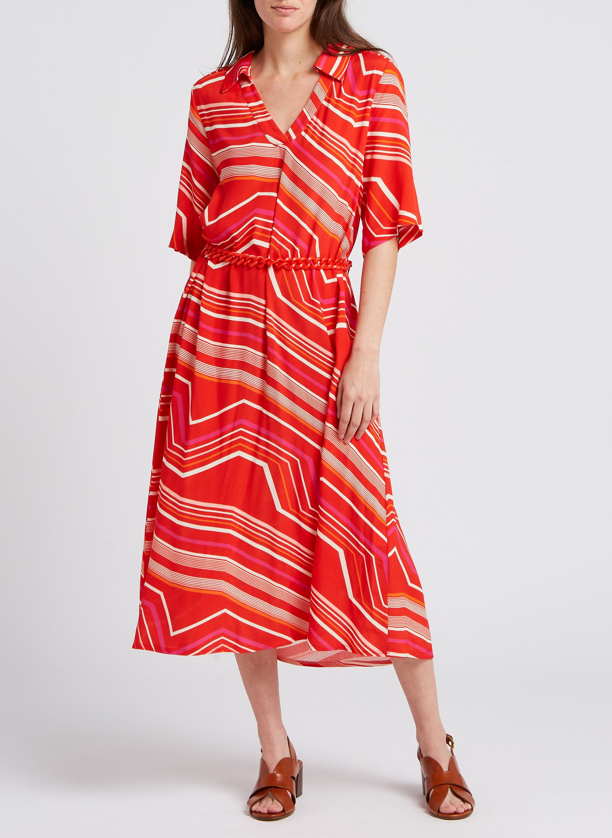 Robe col ouvert imprimée  LA PETITE FRANCAISE Rouge