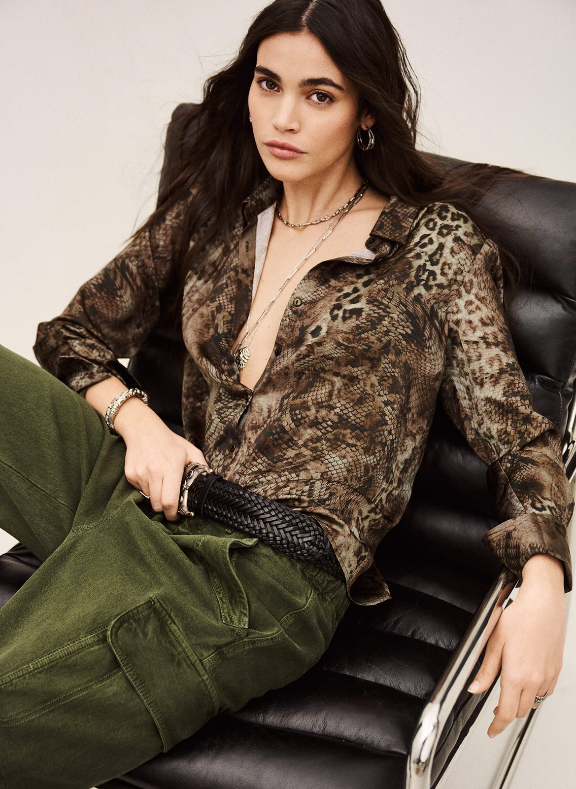 Chemise droite col classique imprimée BA&SH Kaki