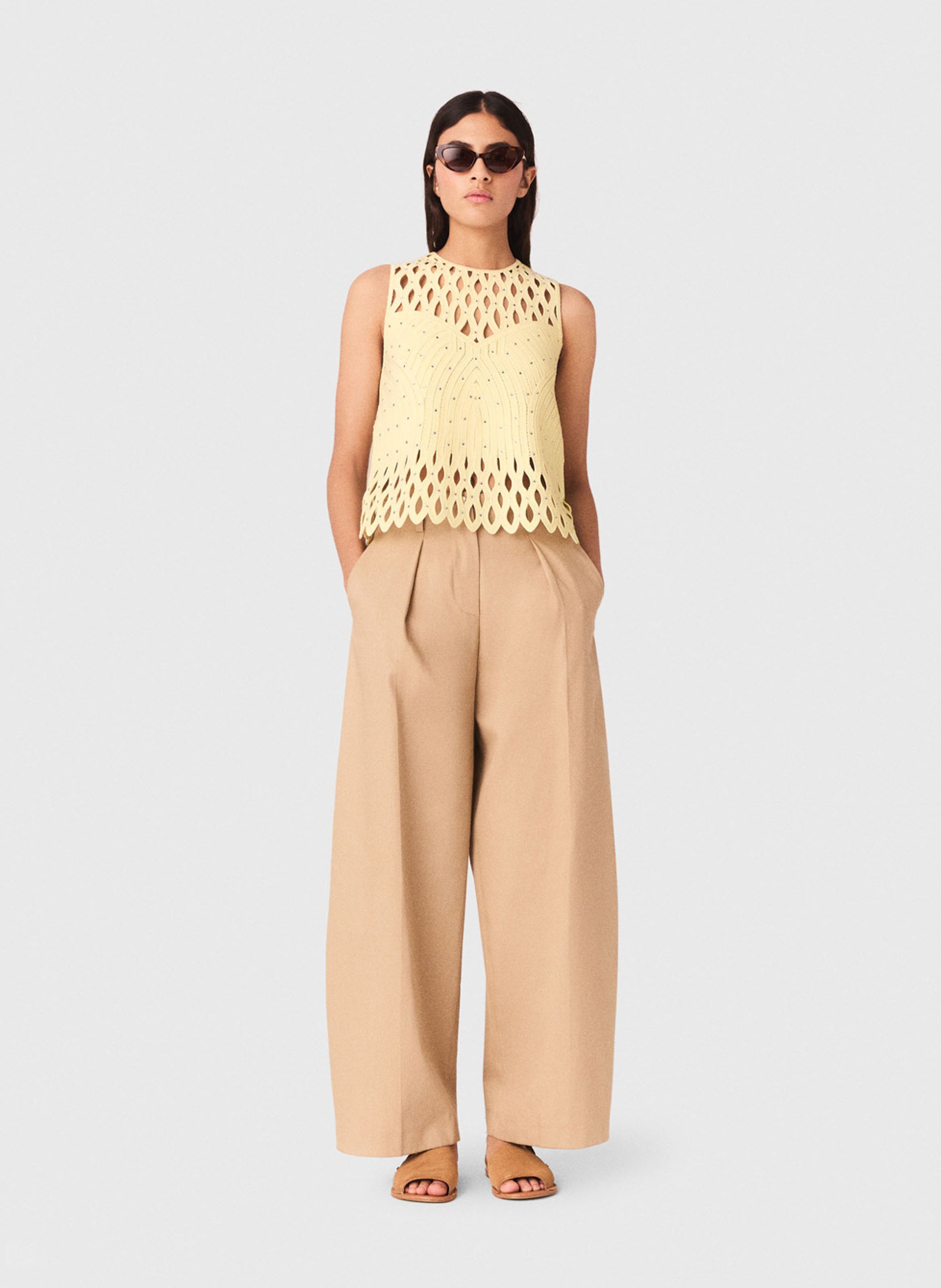 Doorschijnende top met strass versiering MAJE Geel