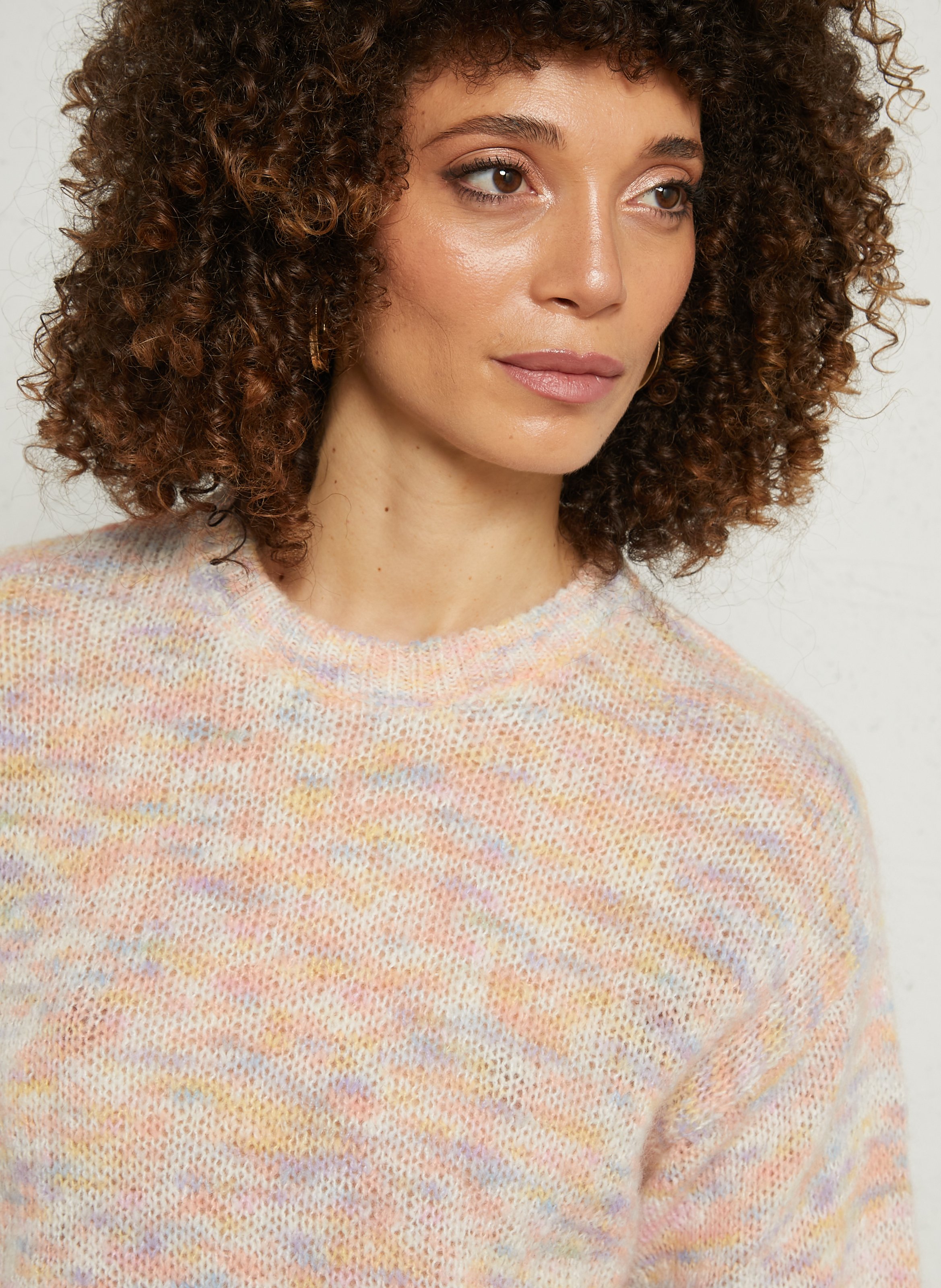 Pull oversize col rond en laine mélangée DES PETITS HAUTS Multicolore