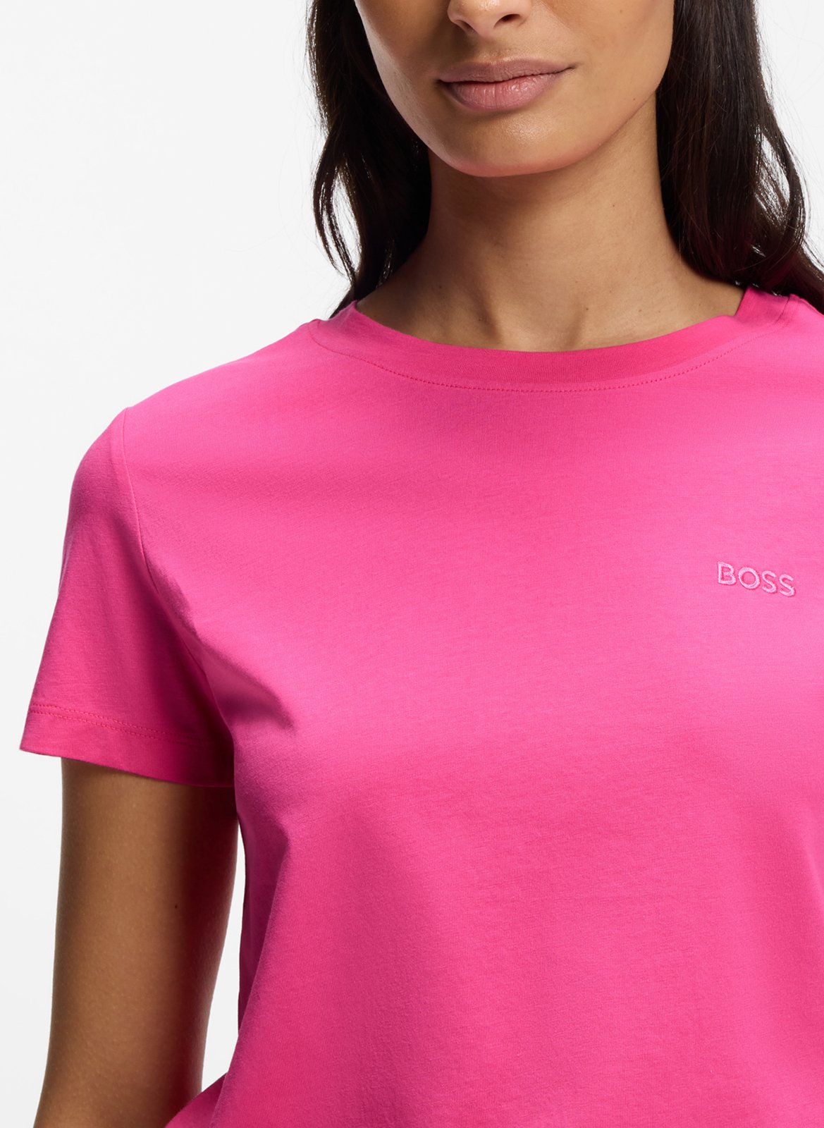 Straight embroidered round-neck virgin wool T-shirt BOSS Pink