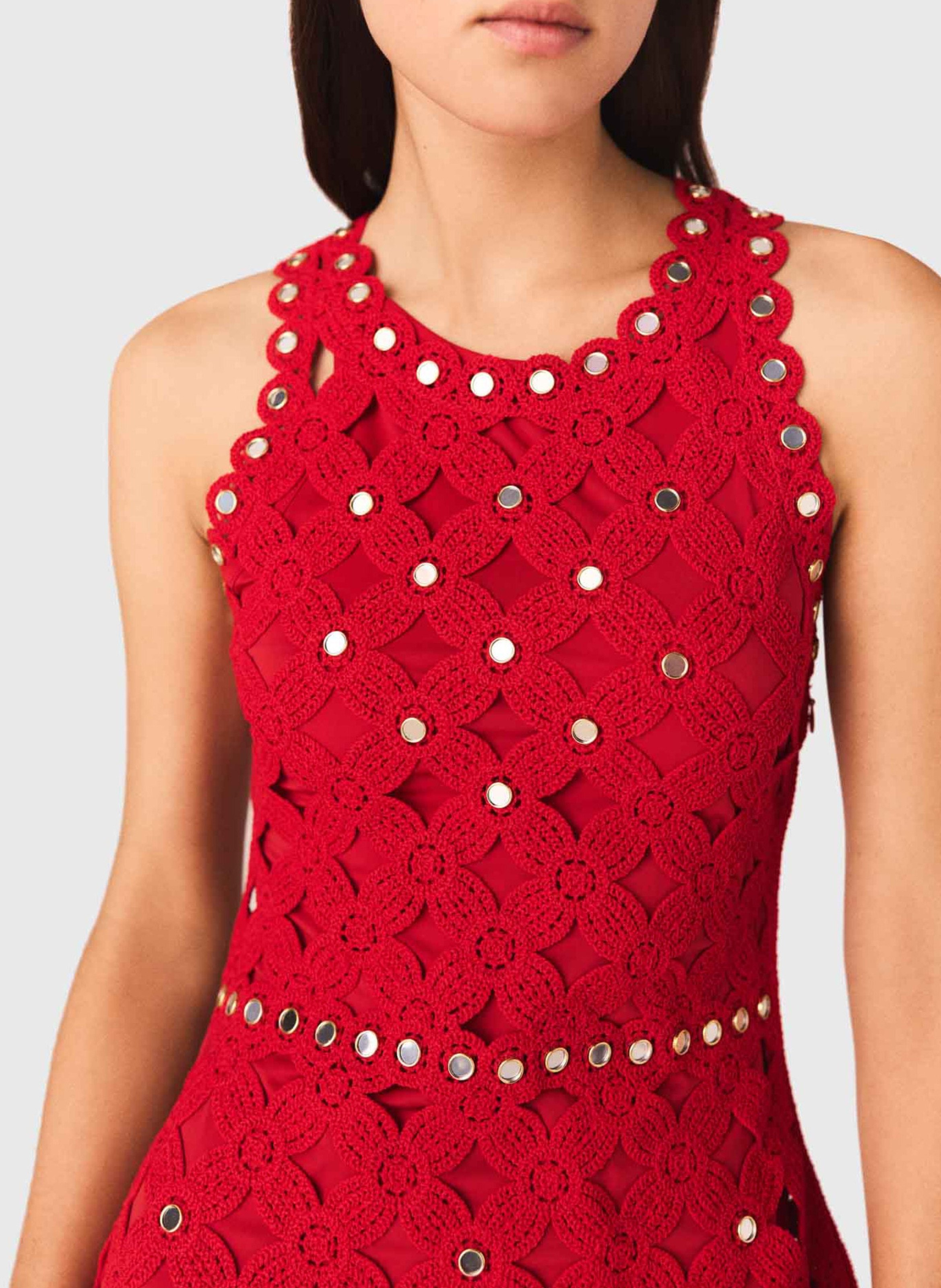 Robe midi en crochet MAJE Rouge