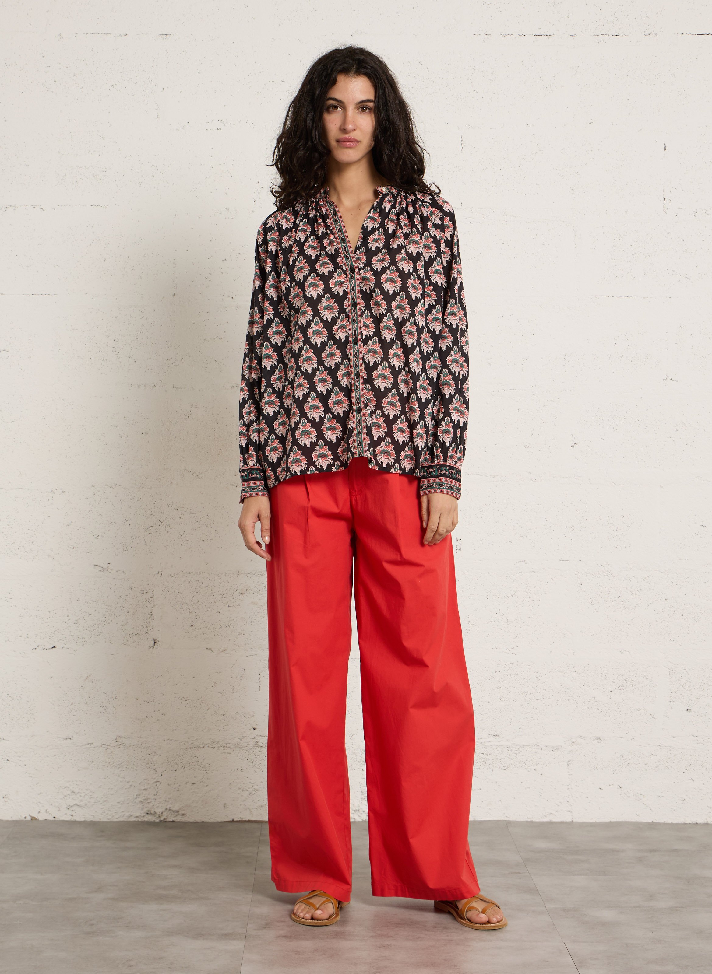 Ruimvallende, katoenen blouse met Maokraag PETITE MENDIGOTE Veelkleurig