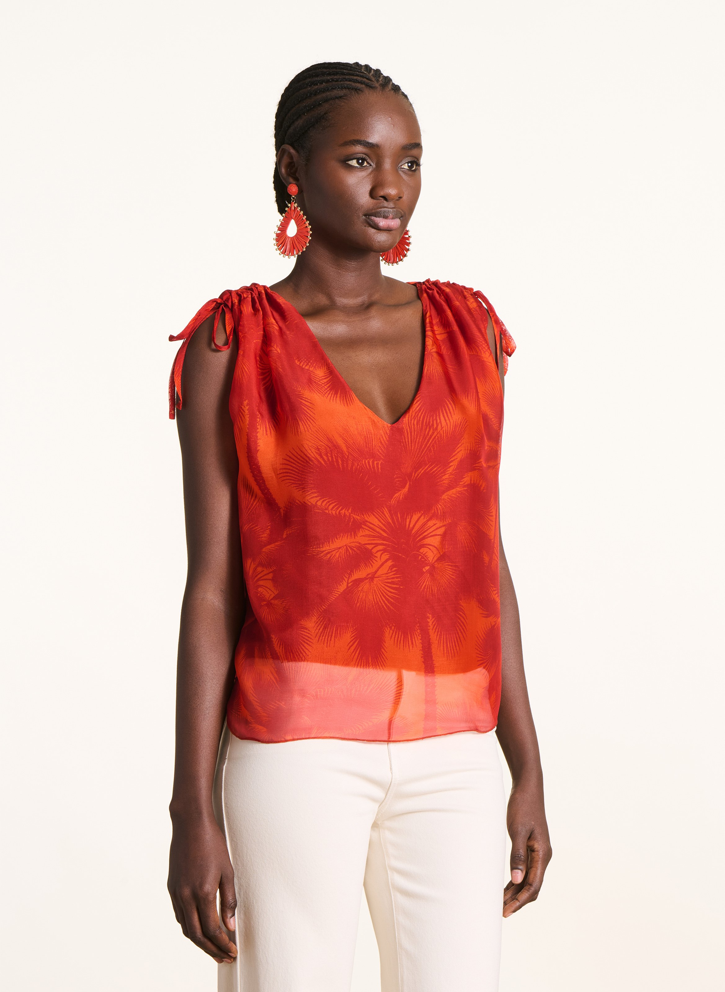Top col V sans manches imprimé LA FEE MARABOUTEE Orange