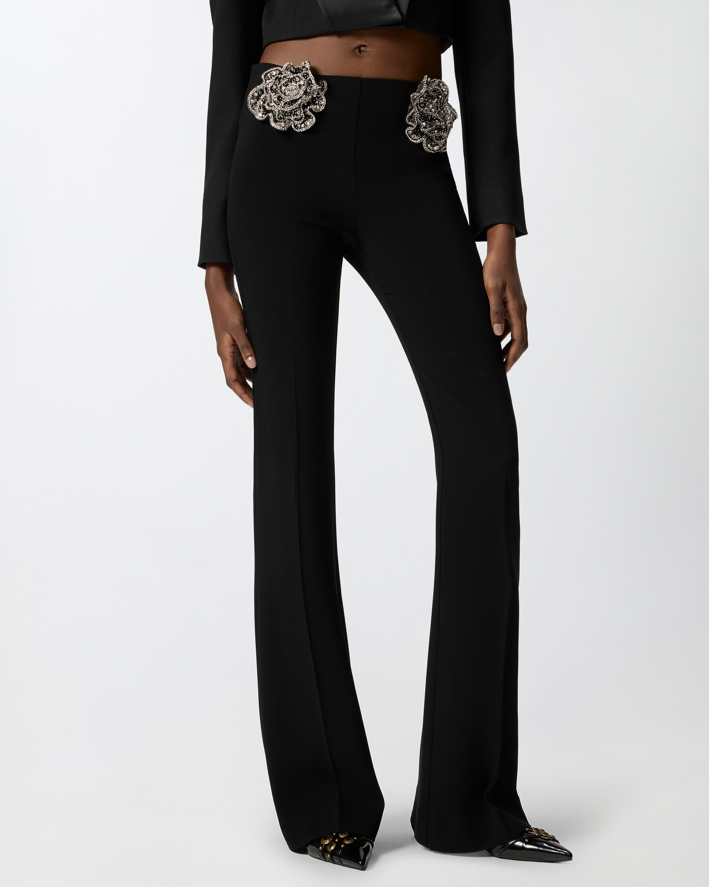 Pantalon avec roses bijou brodées PINKO Noir