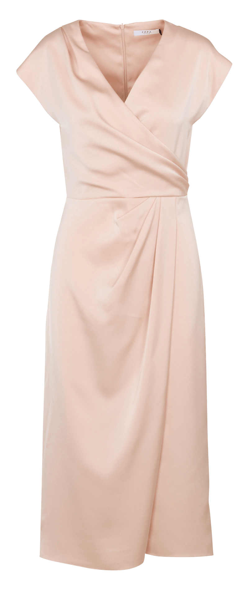 Lange, satijnachtige jurk met V-hals ZAPA Beige