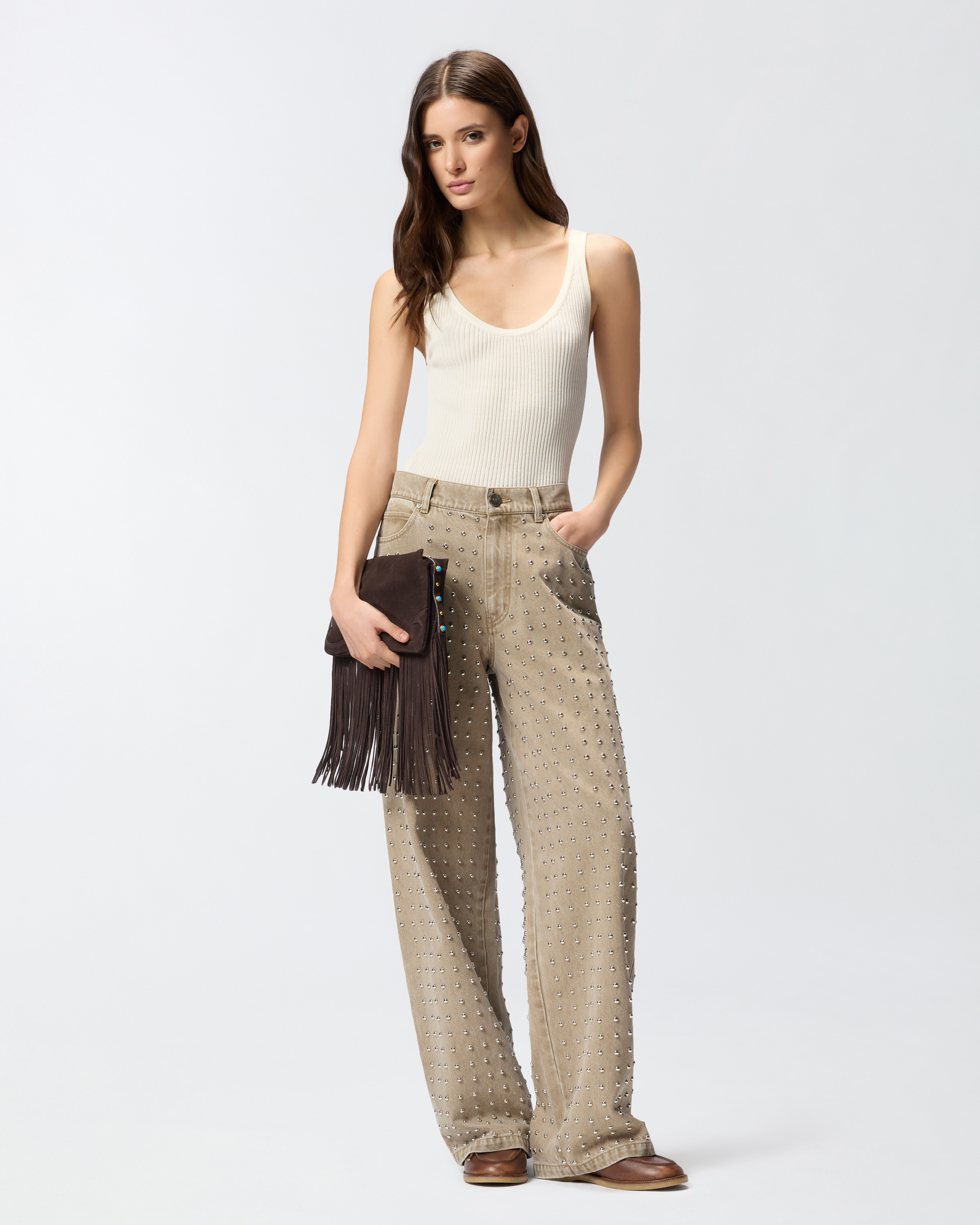 Studded brown jeans PINKO Beige