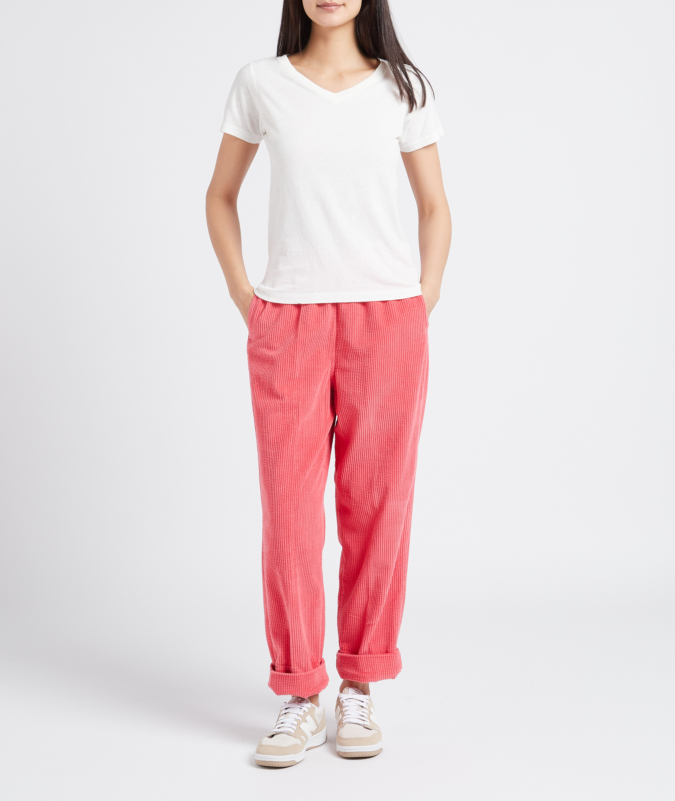 Baumwoll-T-Shirt mit V-Ausschnitt AMERICAN VINTAGE Weiss