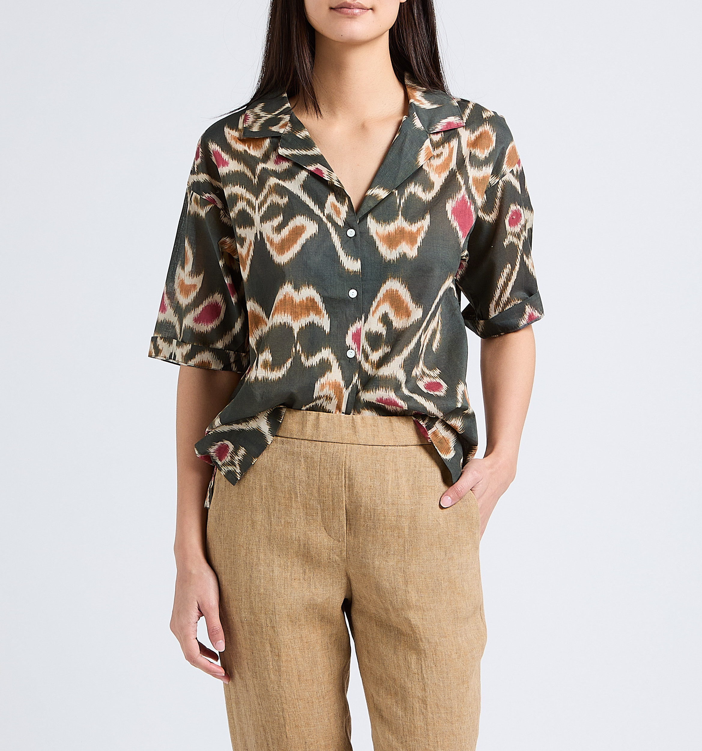 Camisa estampada de algodón con cuello sastre DIEGA Marron