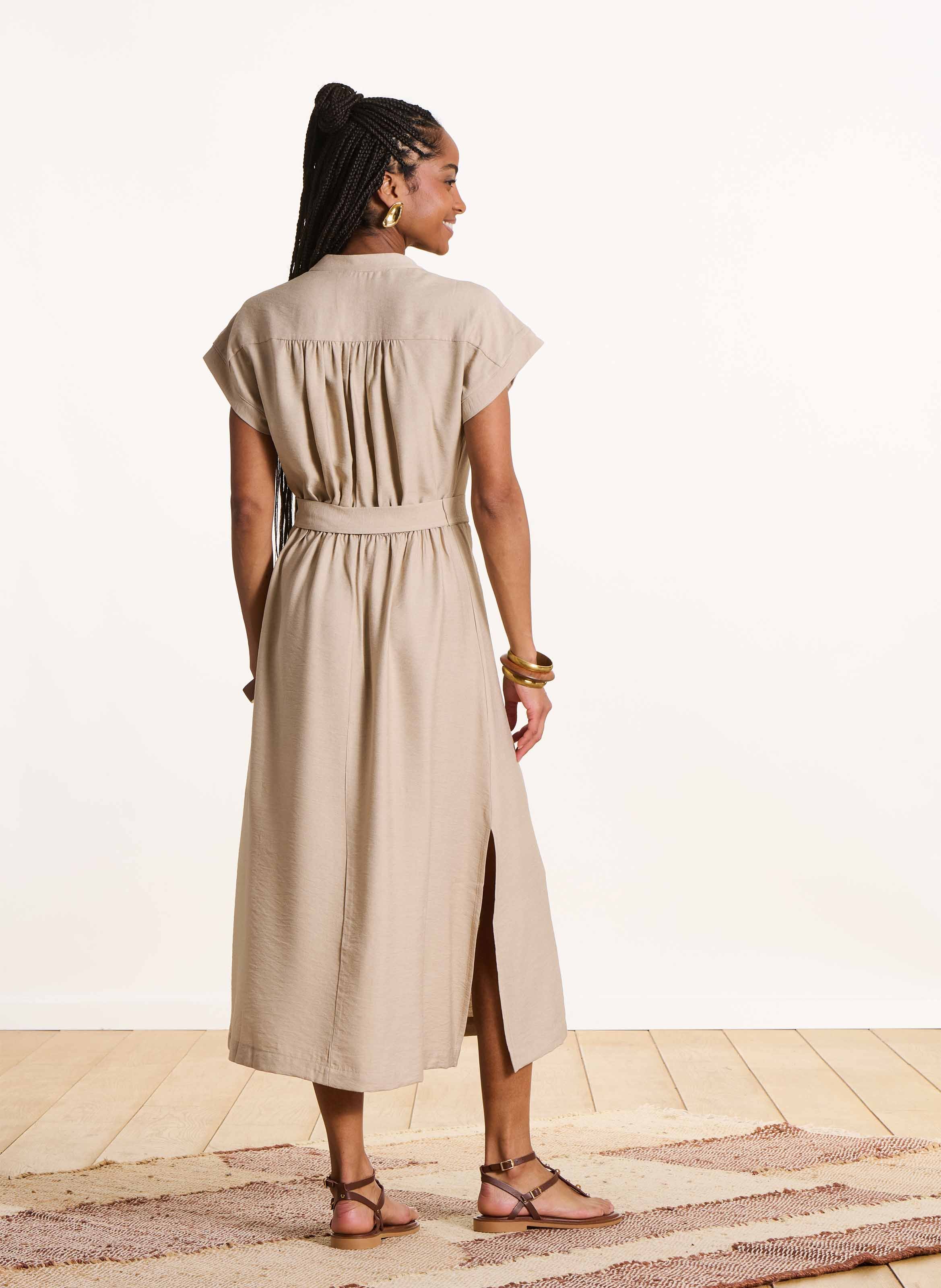 Robe midi col rond LA FEE MARABOUTEE Beige