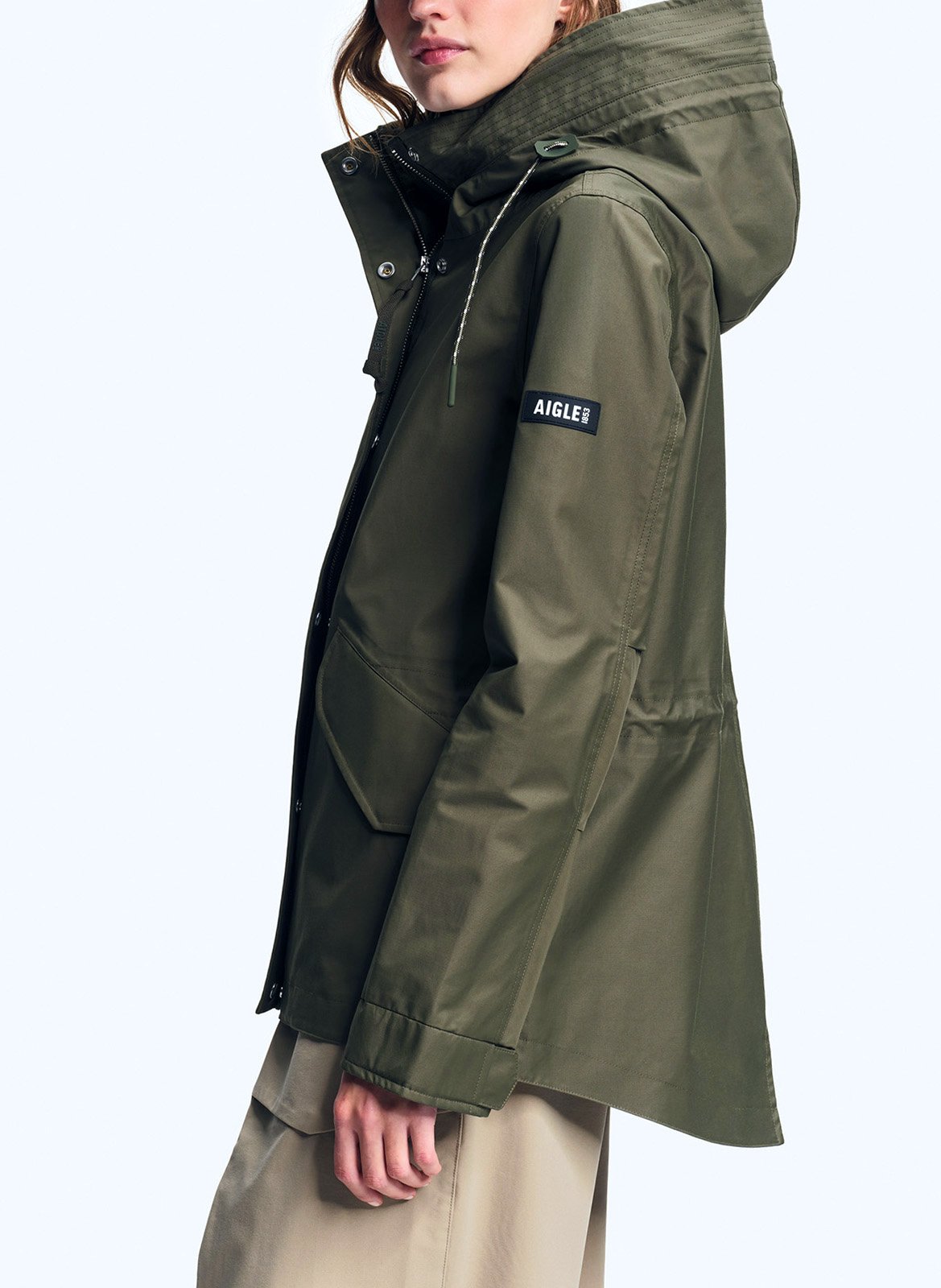 Waterproof parka with high collar in blended cotton AIGLE Khaki