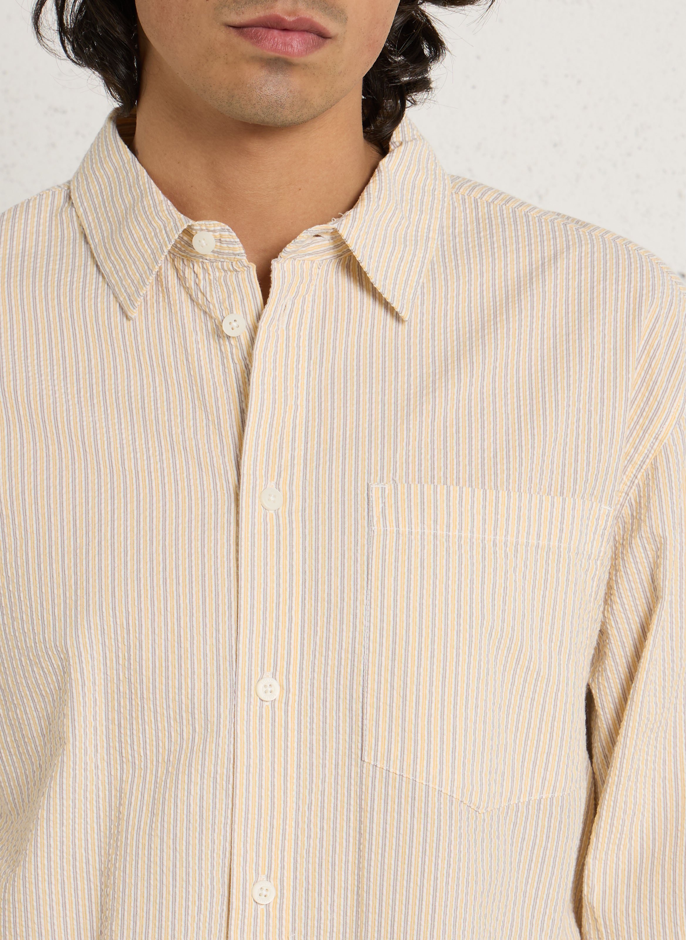 Chemise col classique manches contrastantes en coton SOLID Yellow