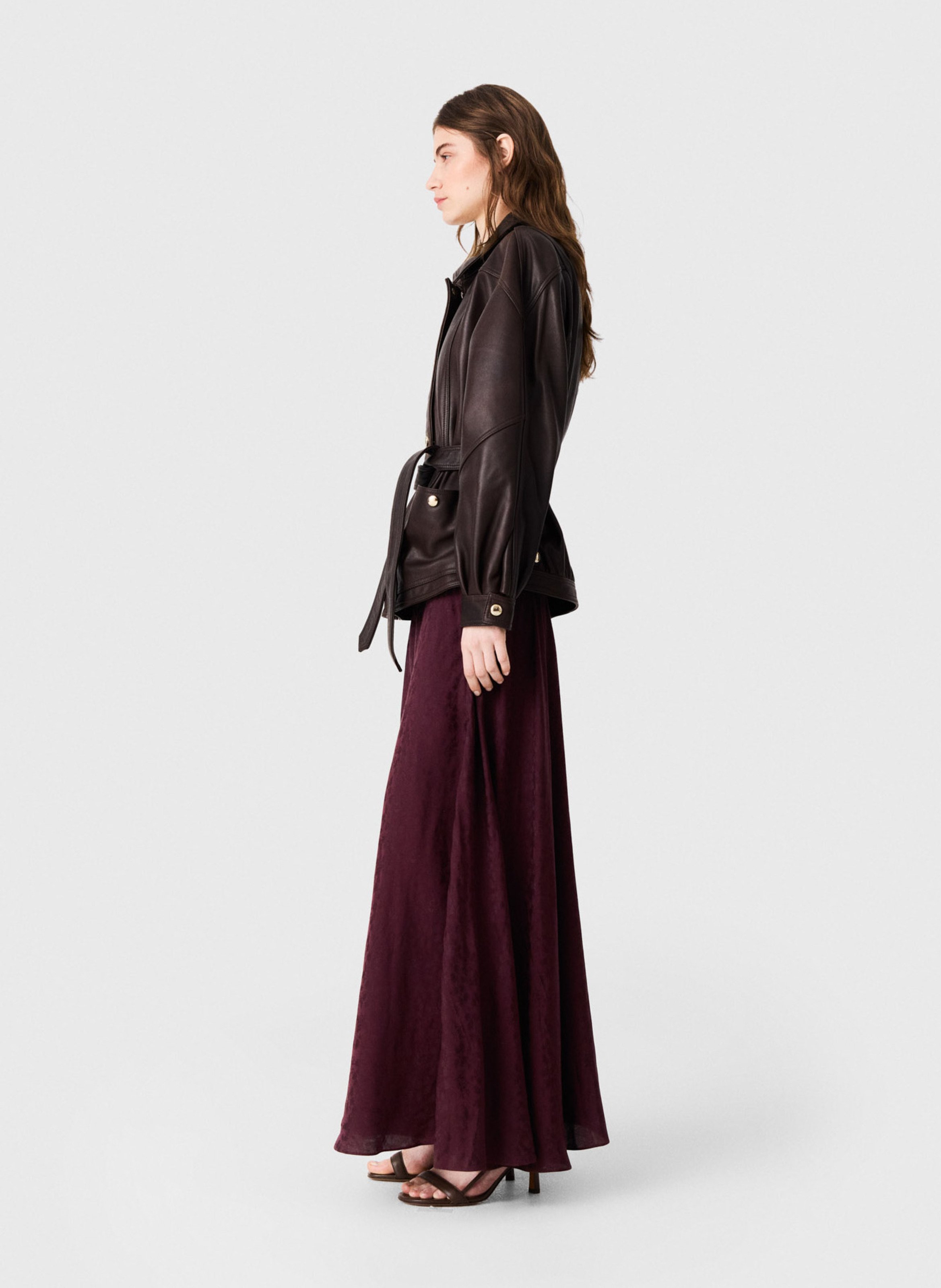 Blouson oversize en cuir MAJE Marron