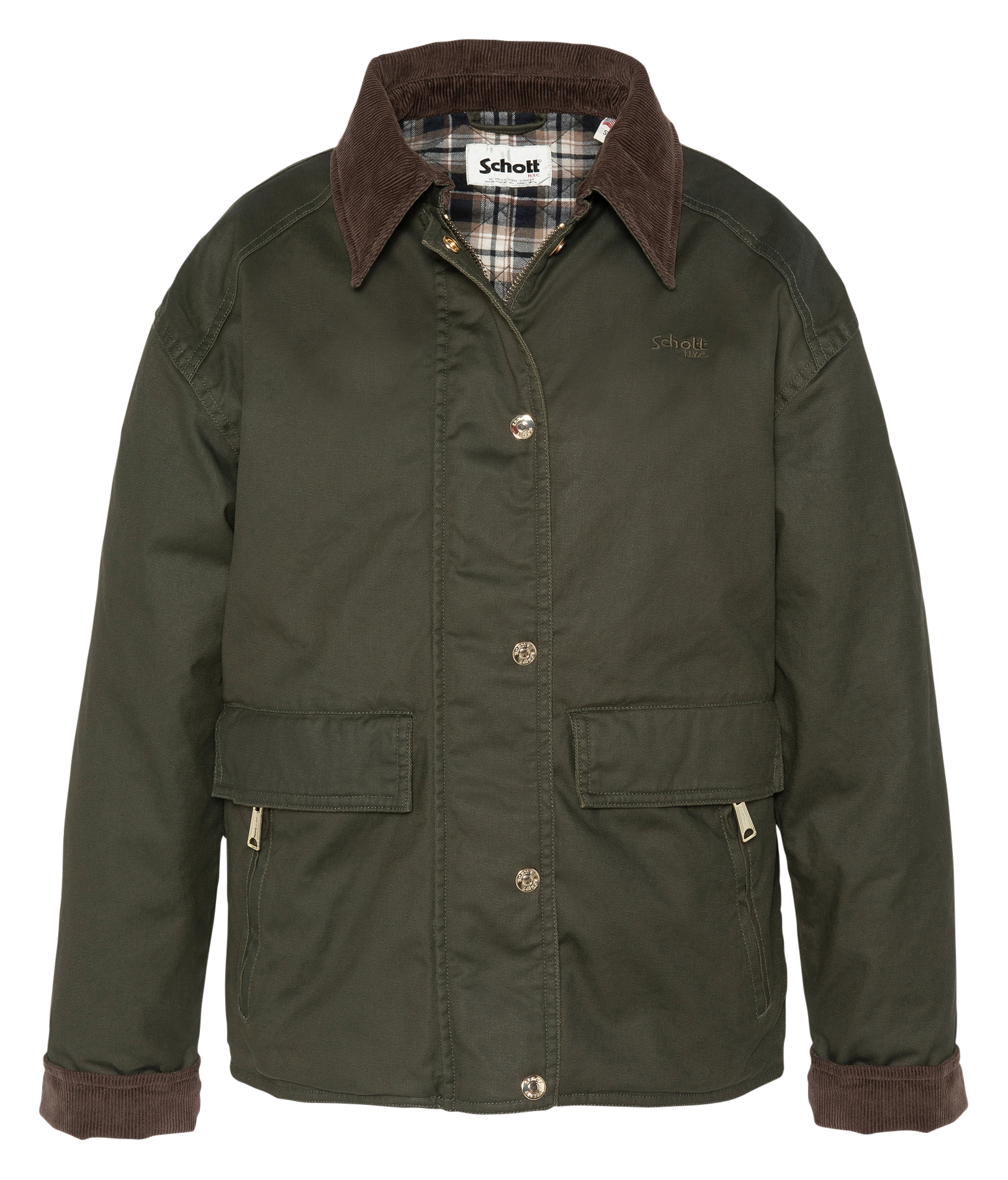 Blouson col classique en coton SCHOTT Kaki