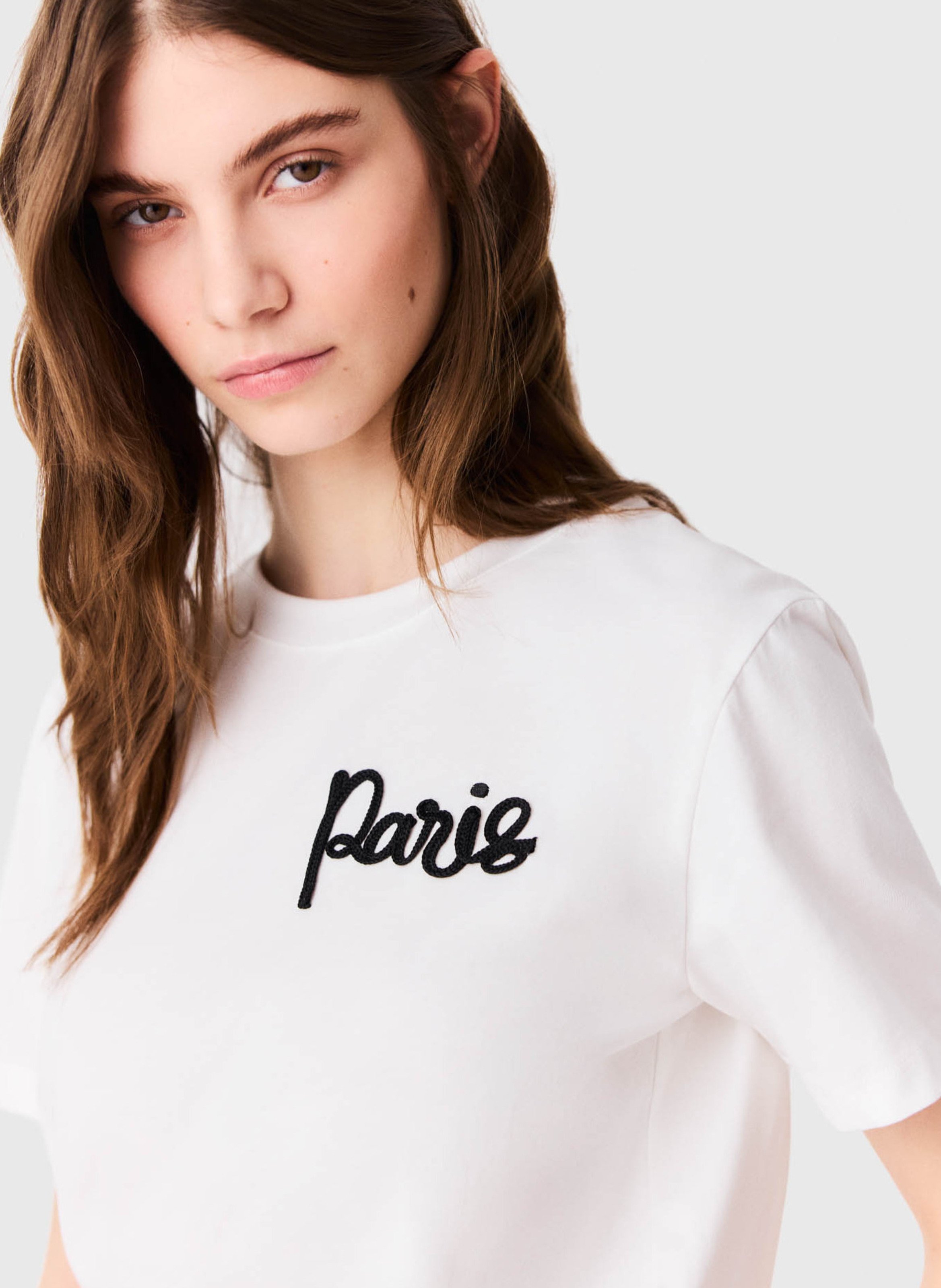Tee-shirt droit à broderie en coton MAJE Blanc