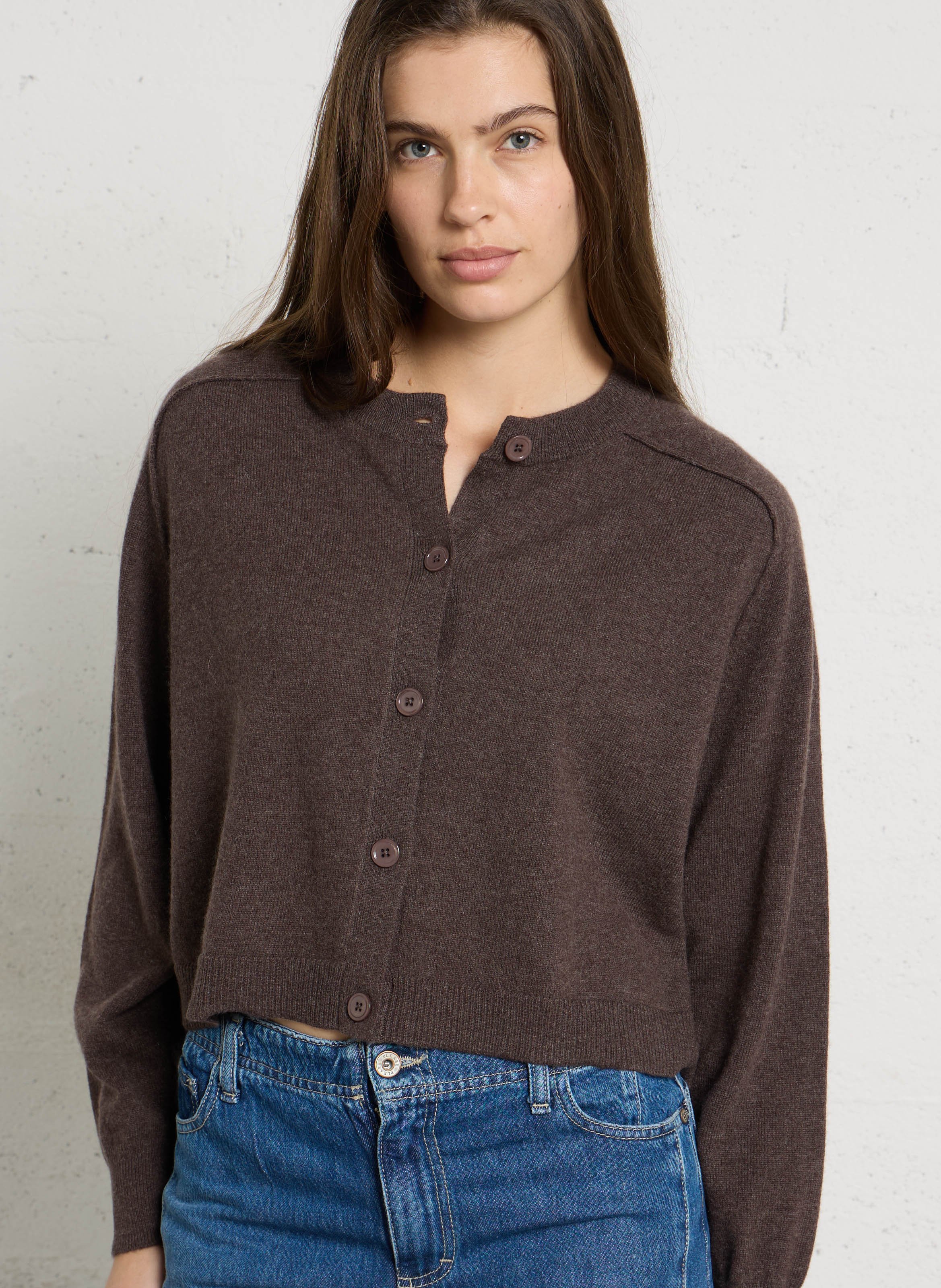 Long-sleeve cashmere cardigan MAJESTIC FILATURES Brown
