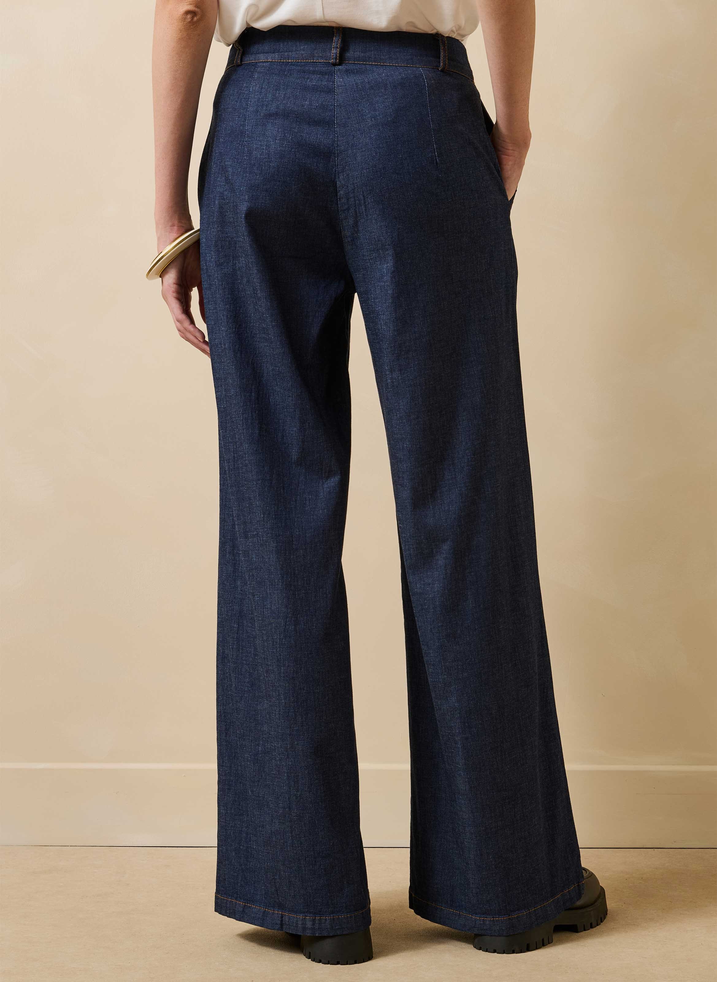 Jean flare taille haute en coton mélangé LA FEE MARABOUTEE Bleu