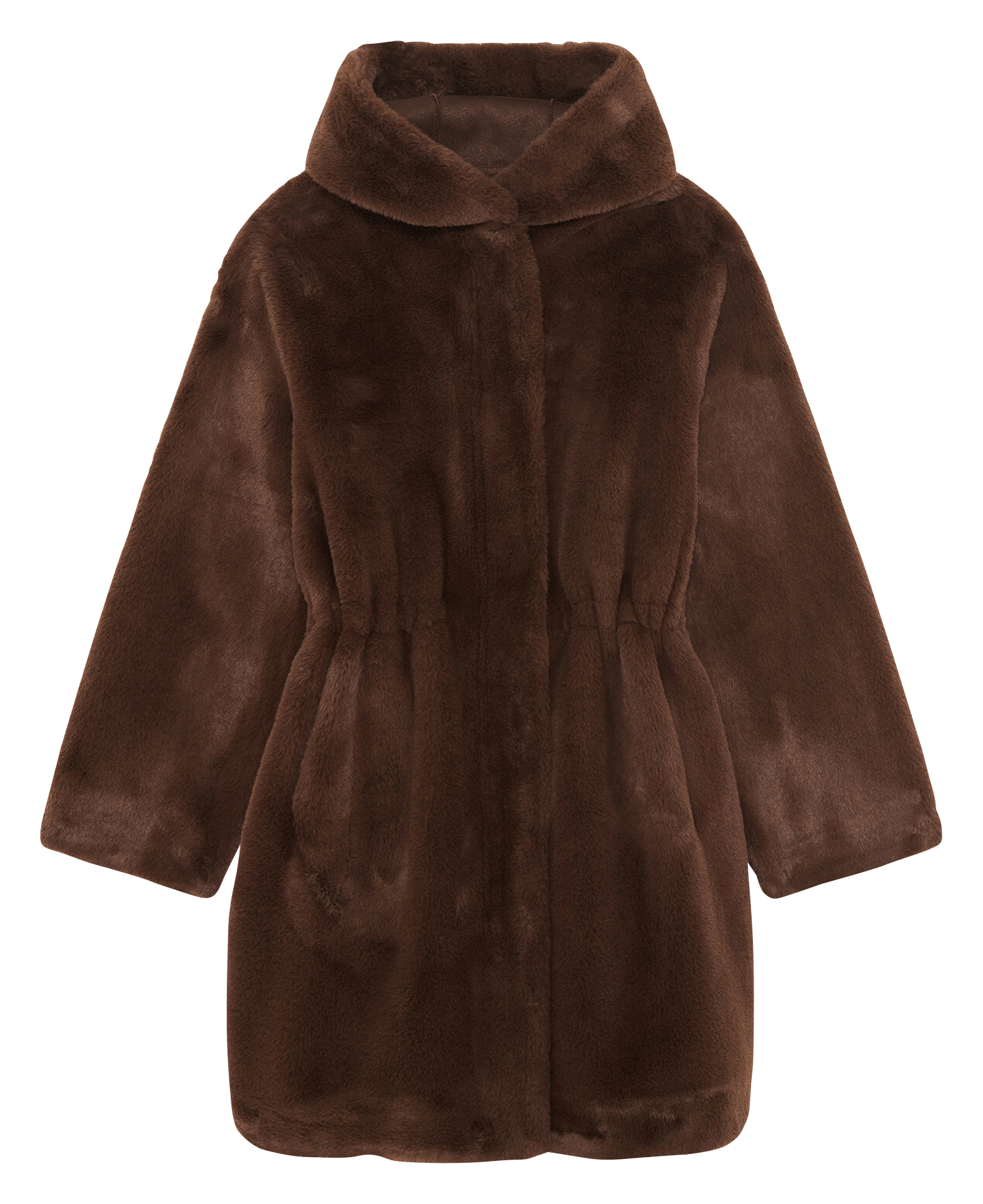 Manteau cintré effet fourrure à capuche CAROLL Marron
