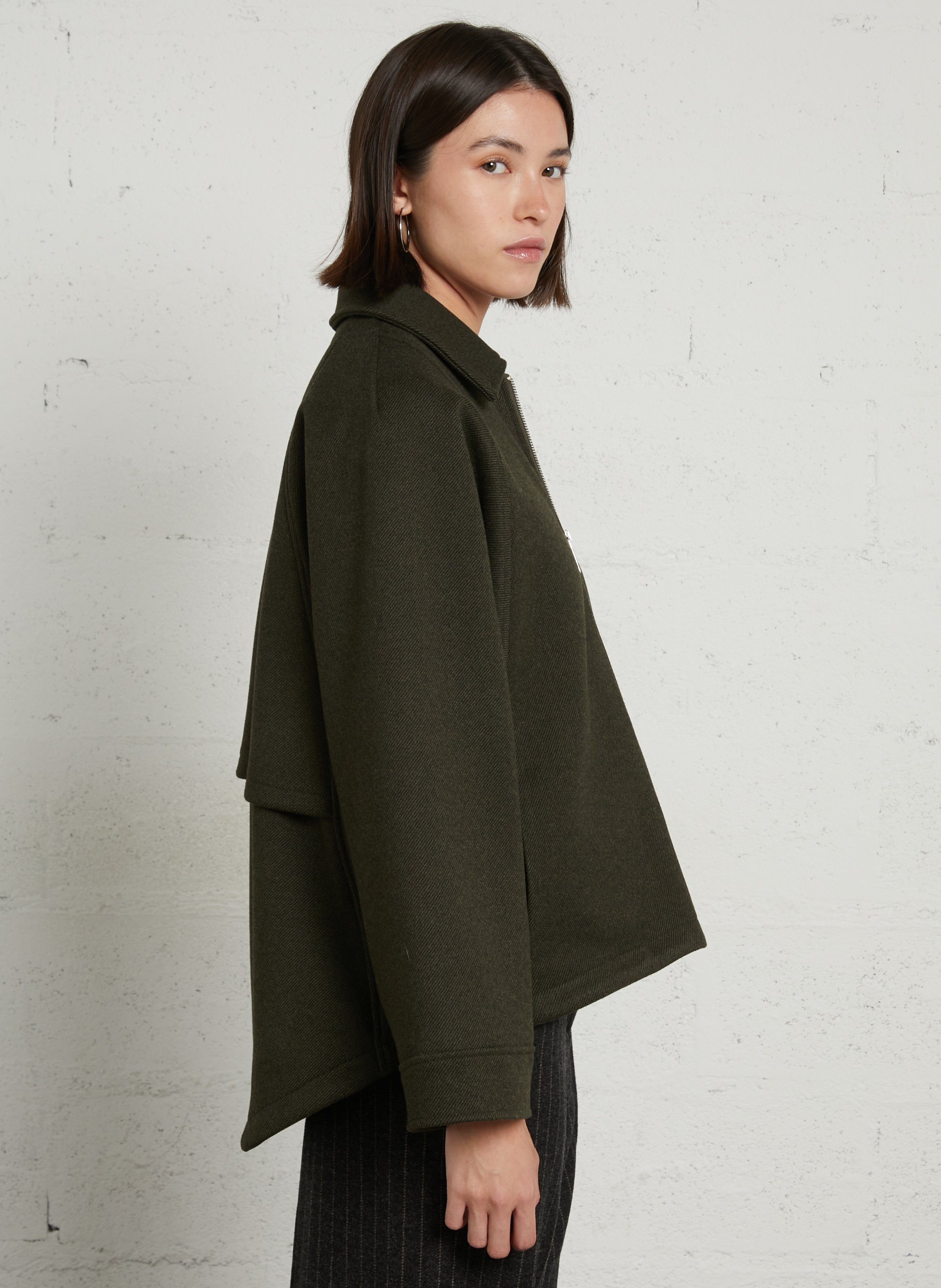 Loose-fitting plain zip-up jacket PLEASE Green