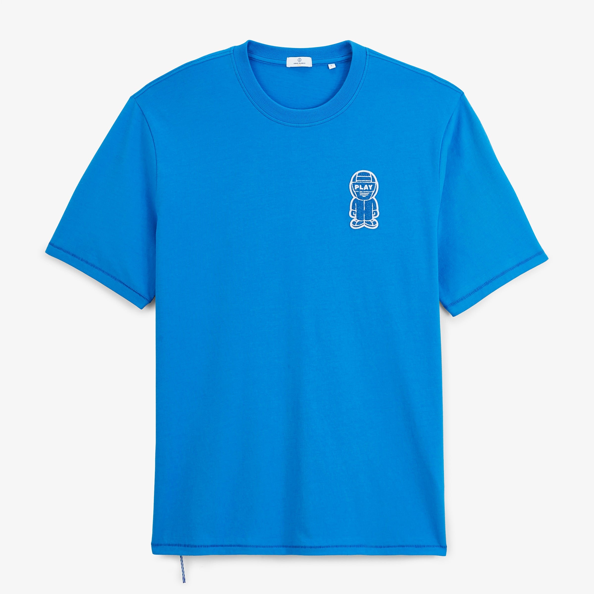 Short-sleeve round neck t-shirt with loop badge. SERGE BLANCO Blue